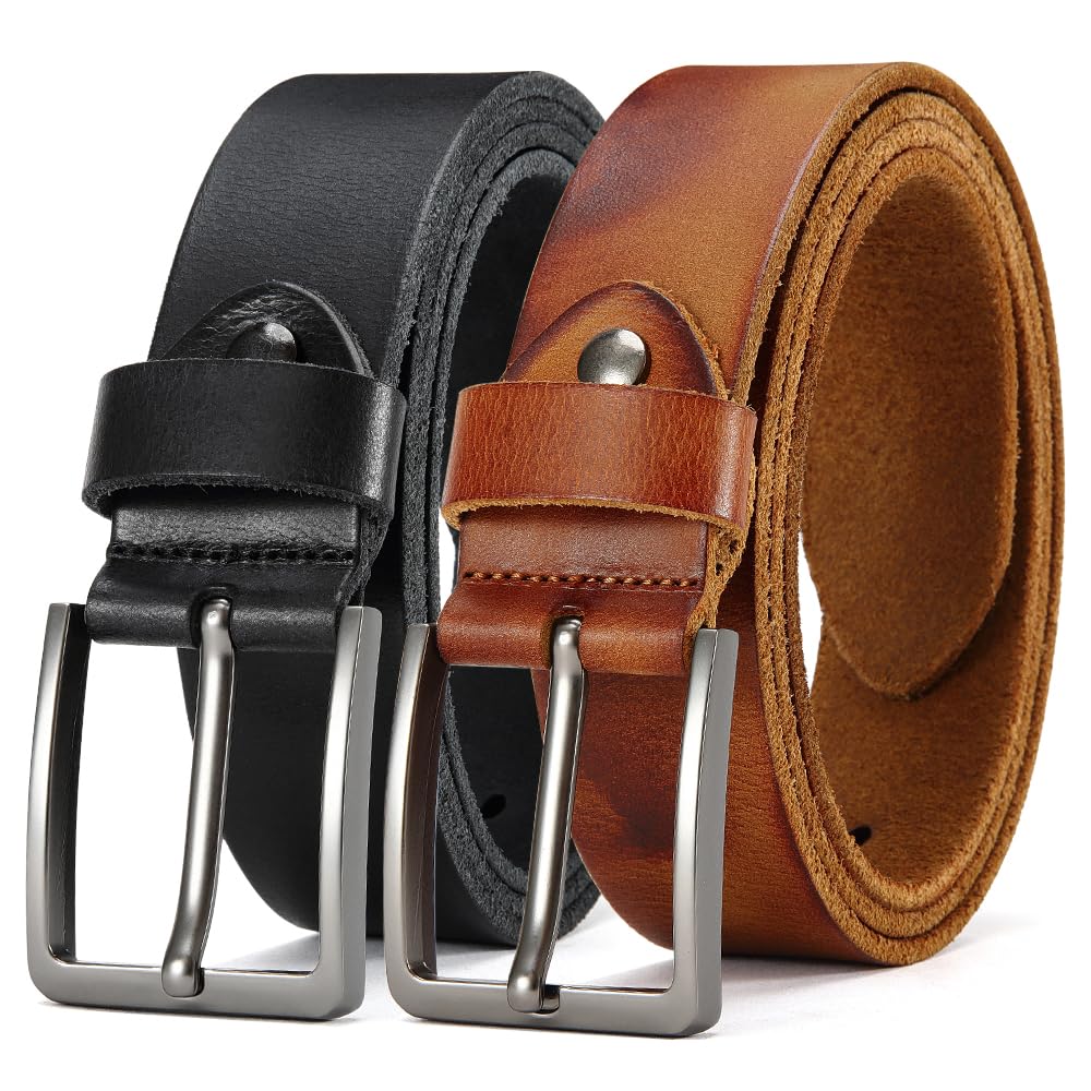 DOOPAI Gürtel Herren,Vollledergürtel Casual Arbeits,Cowboy Anzug Ledergürtel,Einstellbare Gürtel Zweiteiliges Set