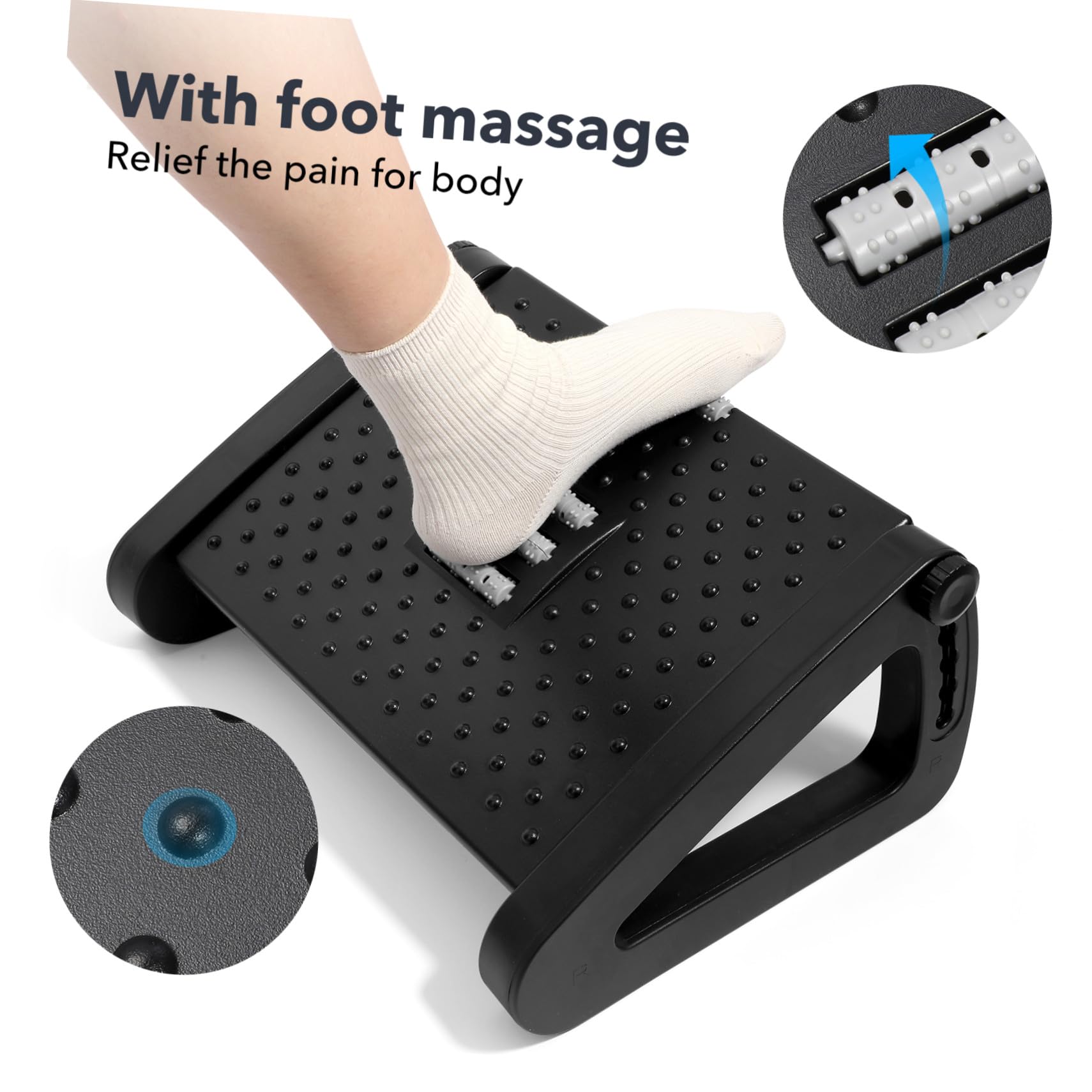 Reposapiés Ergonómico de Oficina Negro, Altura Ajustable