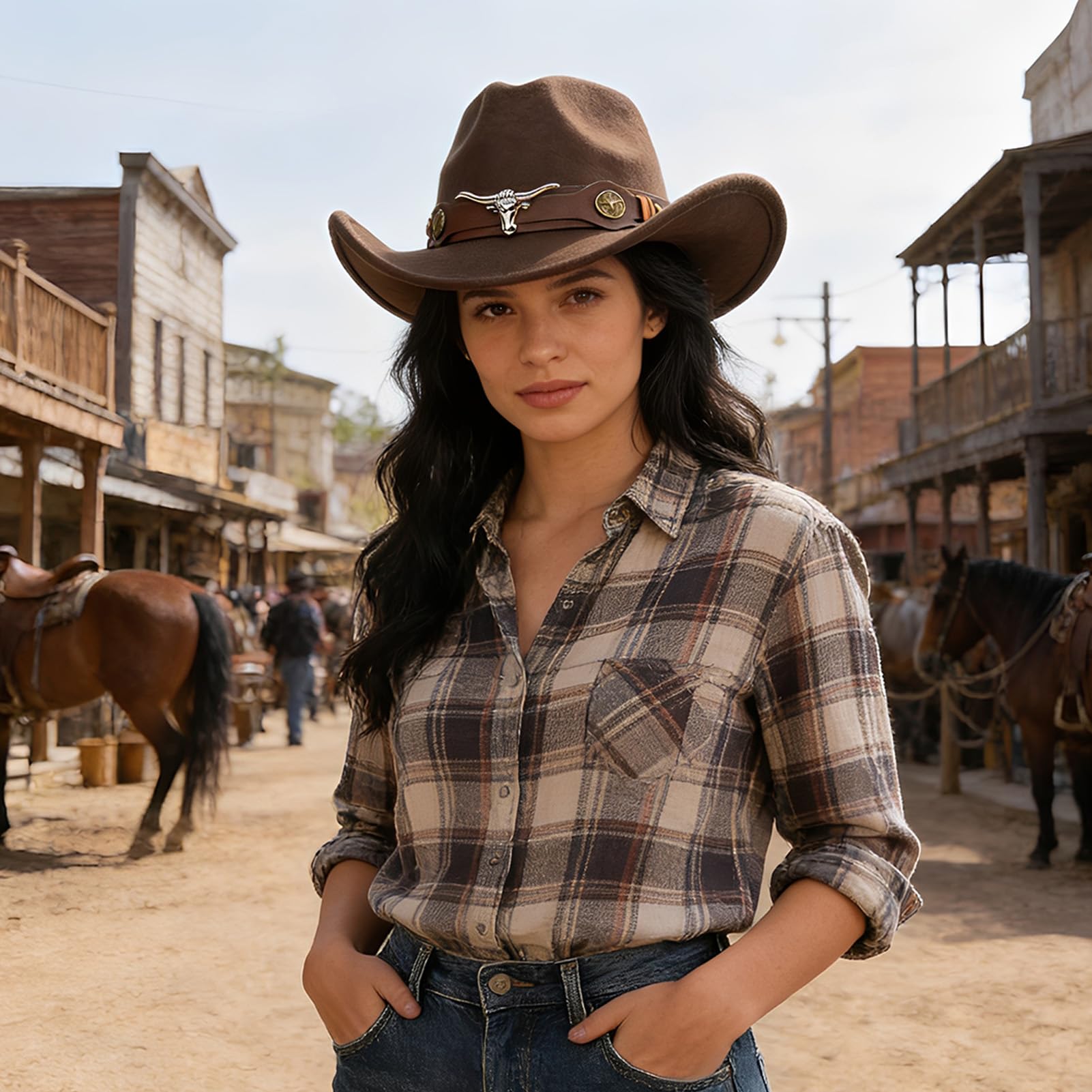 Sombrero de vaquero occidental para hombre y mujer, sombrero de gamuza ajustable suave para vaquera, sombrero de vaquero para exteriores, sombrero de vaquero con ala ancha, color marrón, marrón, L