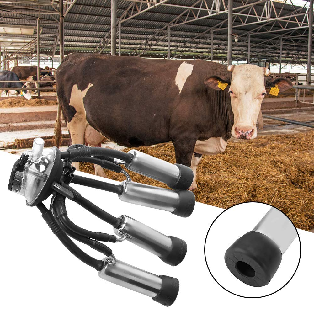 Colector de leche de vaca, racimo de ordeño 240CC Grupo de garras de ordeñadora de vaca completo, 4 conchas de acero inoxidable, 4 tubos de aire, 2 tapones ciegos para la máquina de ordeño