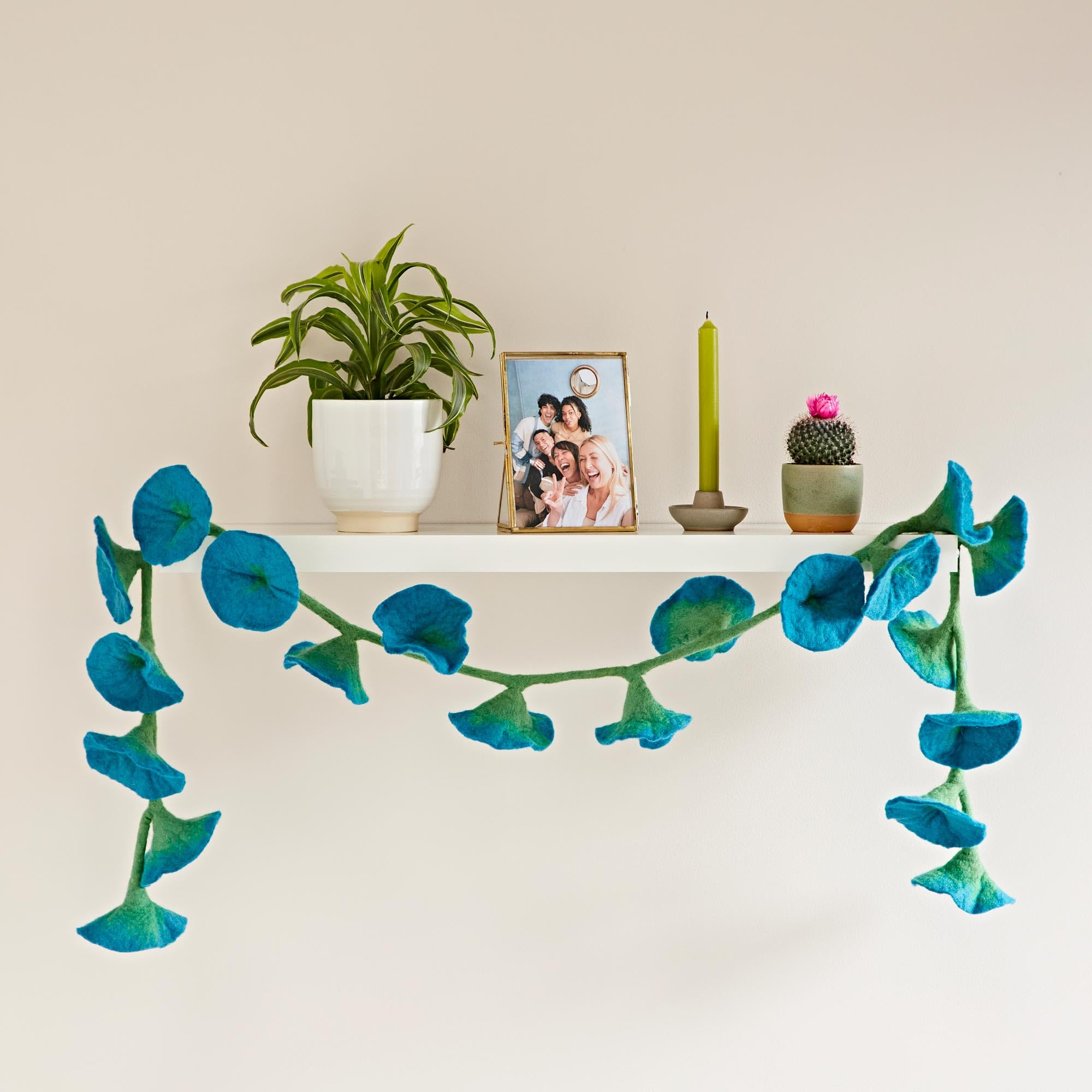 Paper High Felt Flower Garland - Turquoise Wool - Handmade Fair Trade Home Decor