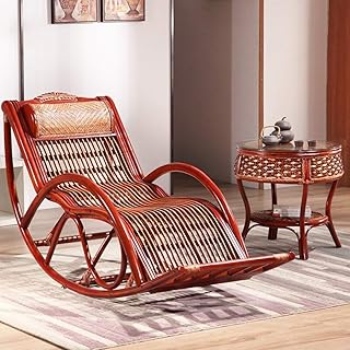 Y&MoD Sillón Reclinable De Bambúsilla Mecedora De Madera con Reposapiés Telescópico y Masajeador De Pies Exterior Plegable De Jardín Silla Siesta Ventilación De Verano