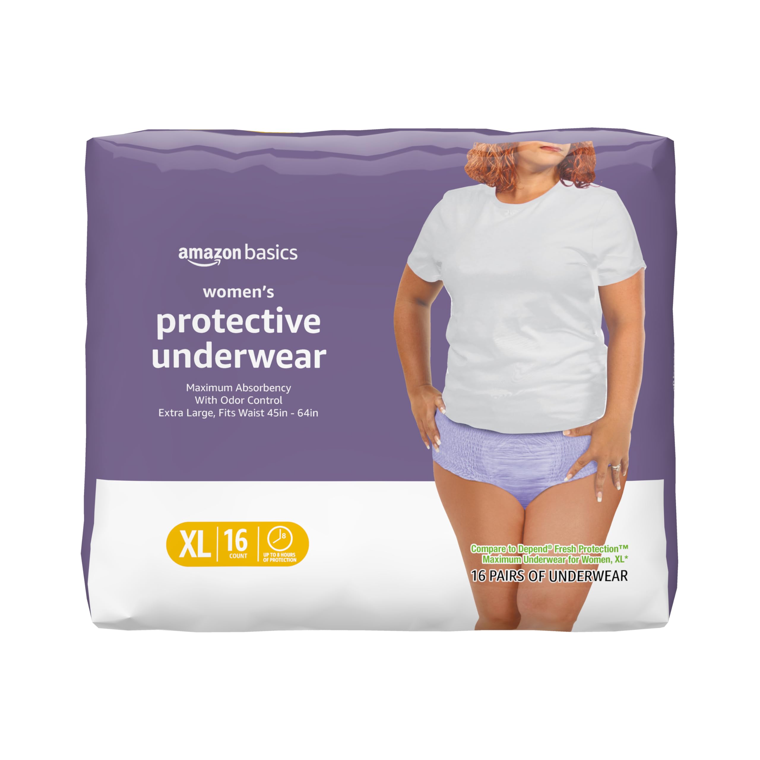 Amazon Basics Incontinence Underwear for Women, Protective, Disposable, Postpartum, Maximum Absorbency, X-Large, Lavender, 16 Count