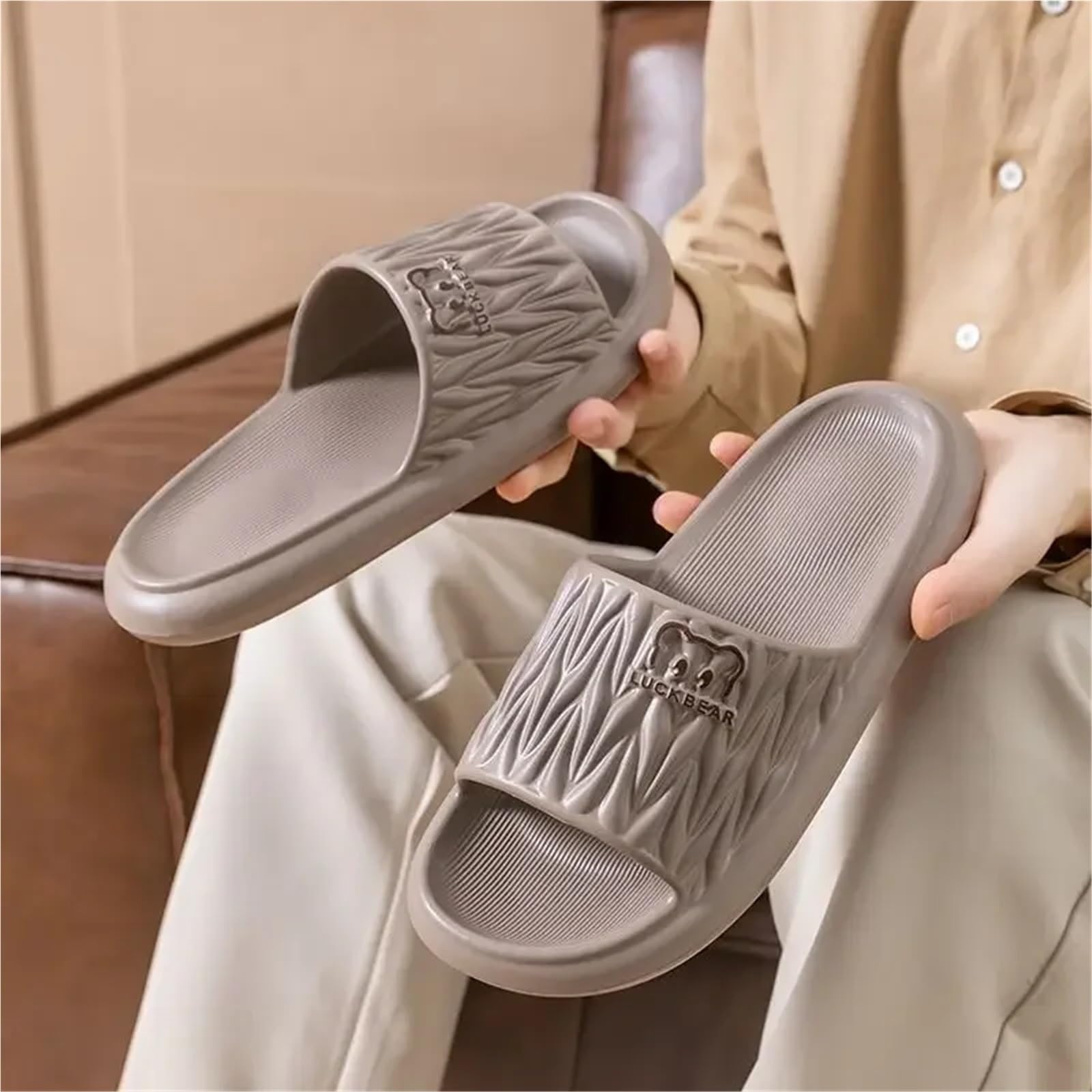 Ciabatte Donna Estive Ciabatte estive da Donna in Eva da Uomo, da Bagno, da Spiaggia, for la casa, Antiscivolo, Piatte, for Coppia, da Interno(Light Khaki,40-41)
