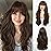 HAIRCUBE Long Dark Brown Wig with Bangs Layered Curly Wigs for Women Natural Synthetic Wigs for Daily Use (pelucas de cabello natural)