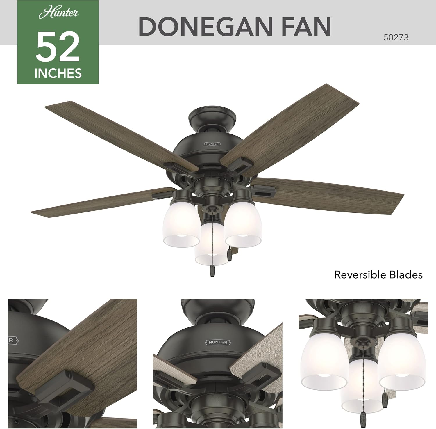 Hunter Fan Company 50273 Donegan Ceiling Fan, 52, Noble Bronze Finish