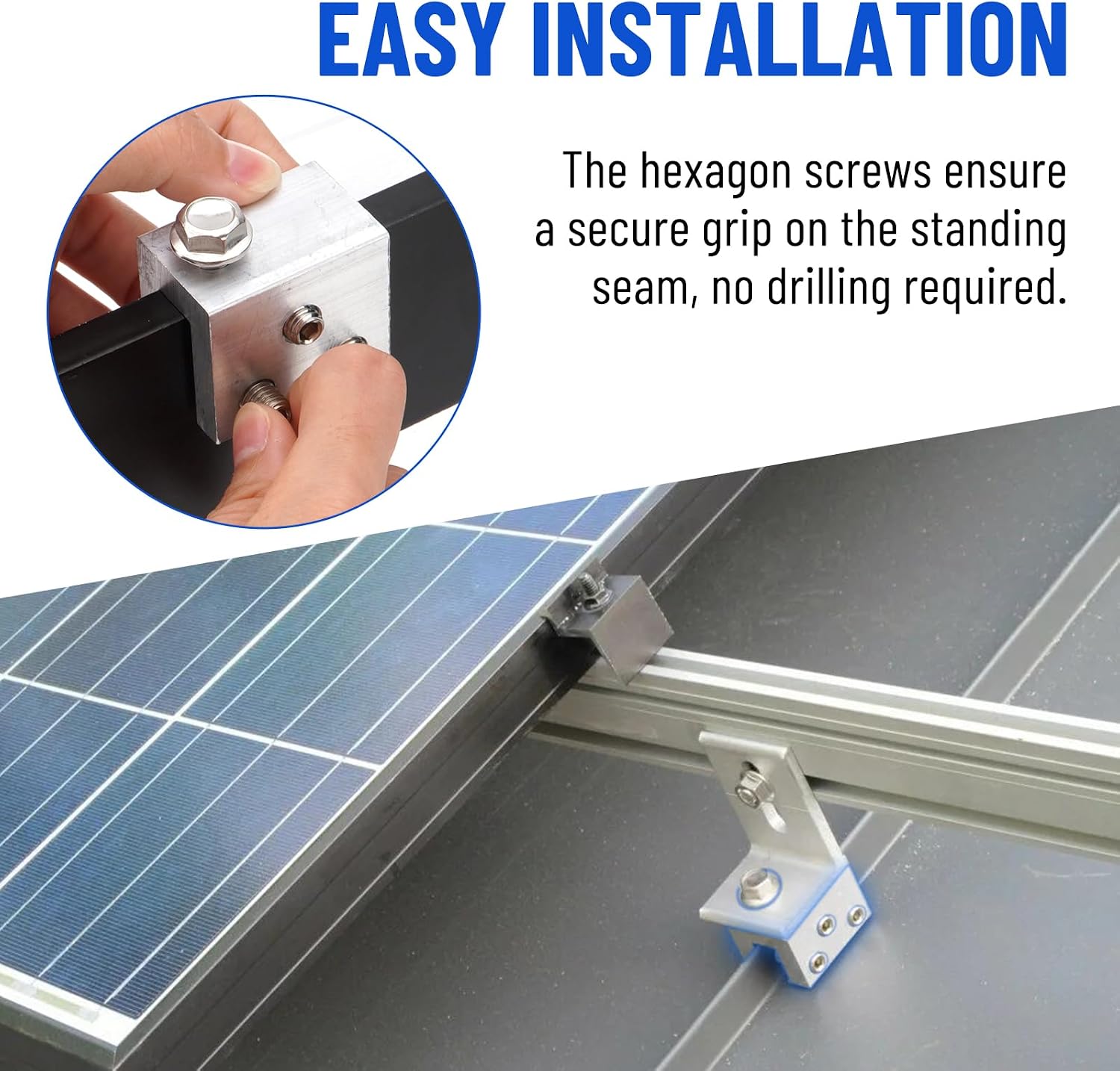 6PCS Standing Seam Roof Clamps, Metal Roof Fixing Clamps, Racking Bracket for Solar Panel Module Installation, Starlink Base, Heat Cable and Snow Guard Attachment