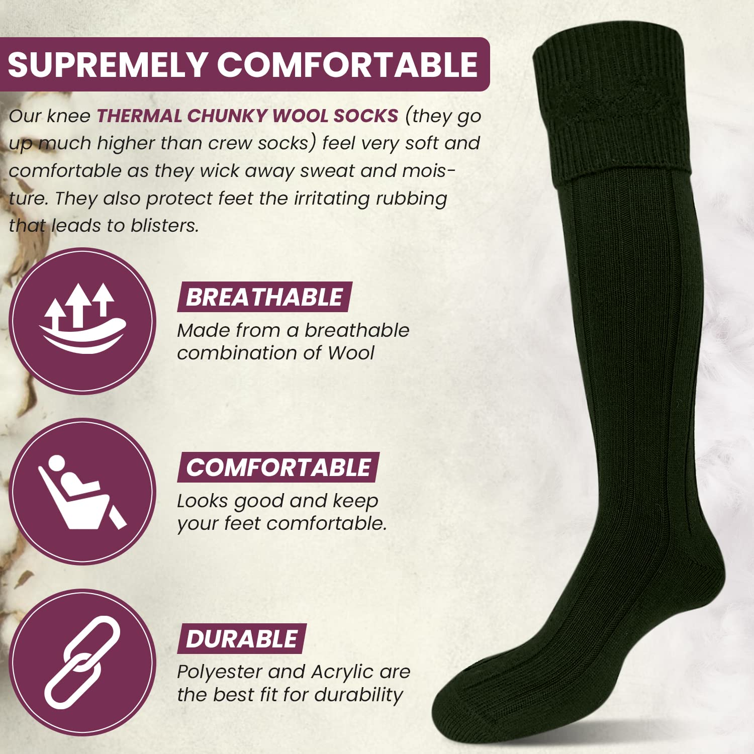 HiFEN® Chaussettes écossaises traditionnelles en laine pour homme - Chaudes et confortables - Pour le sport - Pour mariage - 39-45