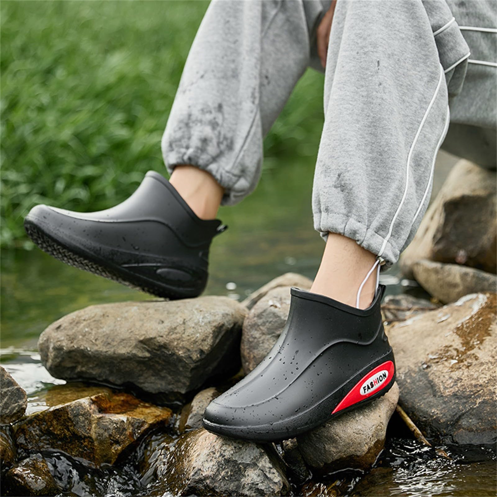 Męskie buty przeciwdeszczowe na co dzień wodoodporne krótkie kalosze z gumową podeszwą retro obuwie do ogrodnictwa wilgotne spacery po mieście, Czarny, 38 EU