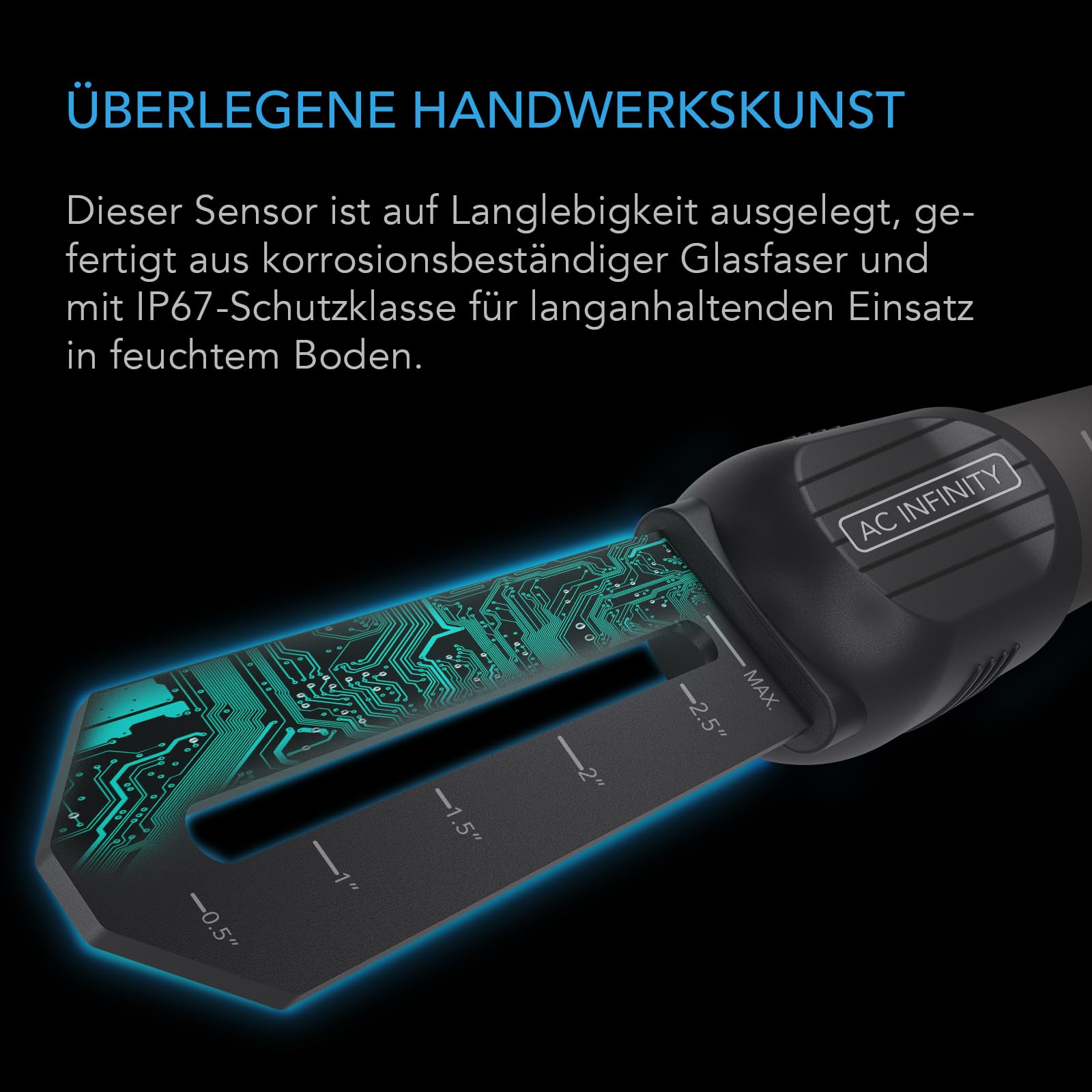 AC Infinity - Bodensensorsonde für KI-Controller, Überwachung von Feuchtigkeit und Sättigung für Gärten, Wachstumszelte, Wachstumsräume, abnehmbarer Stiel, IP67 Dichtungsschutz