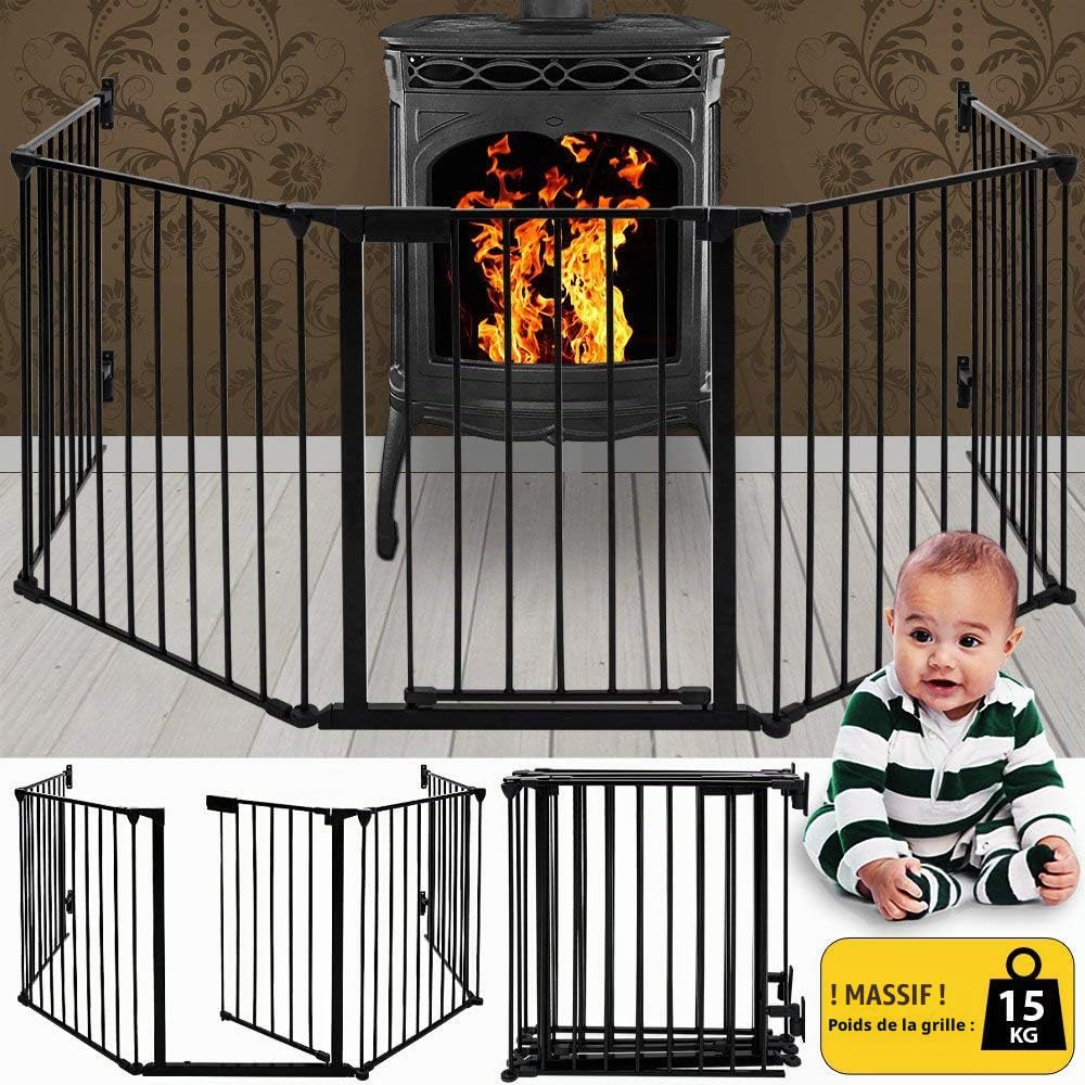 Barrière de sécurité- Grande Version 310 cm | Grille de Protection métal - Pliable | avec Porte Inclus | 5 éléments (Noir)