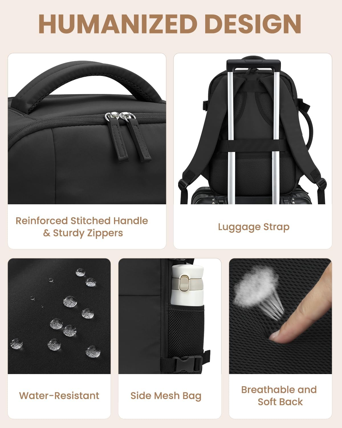 Travel Backpack for Women Man, Waterproof Personal Item Travel Bag Airline Approved Laptop Backpack Bookbag Weekender bags for Business,Travel, Work Fits 15.6 inch Laptop(Medium,Black) - Image 6