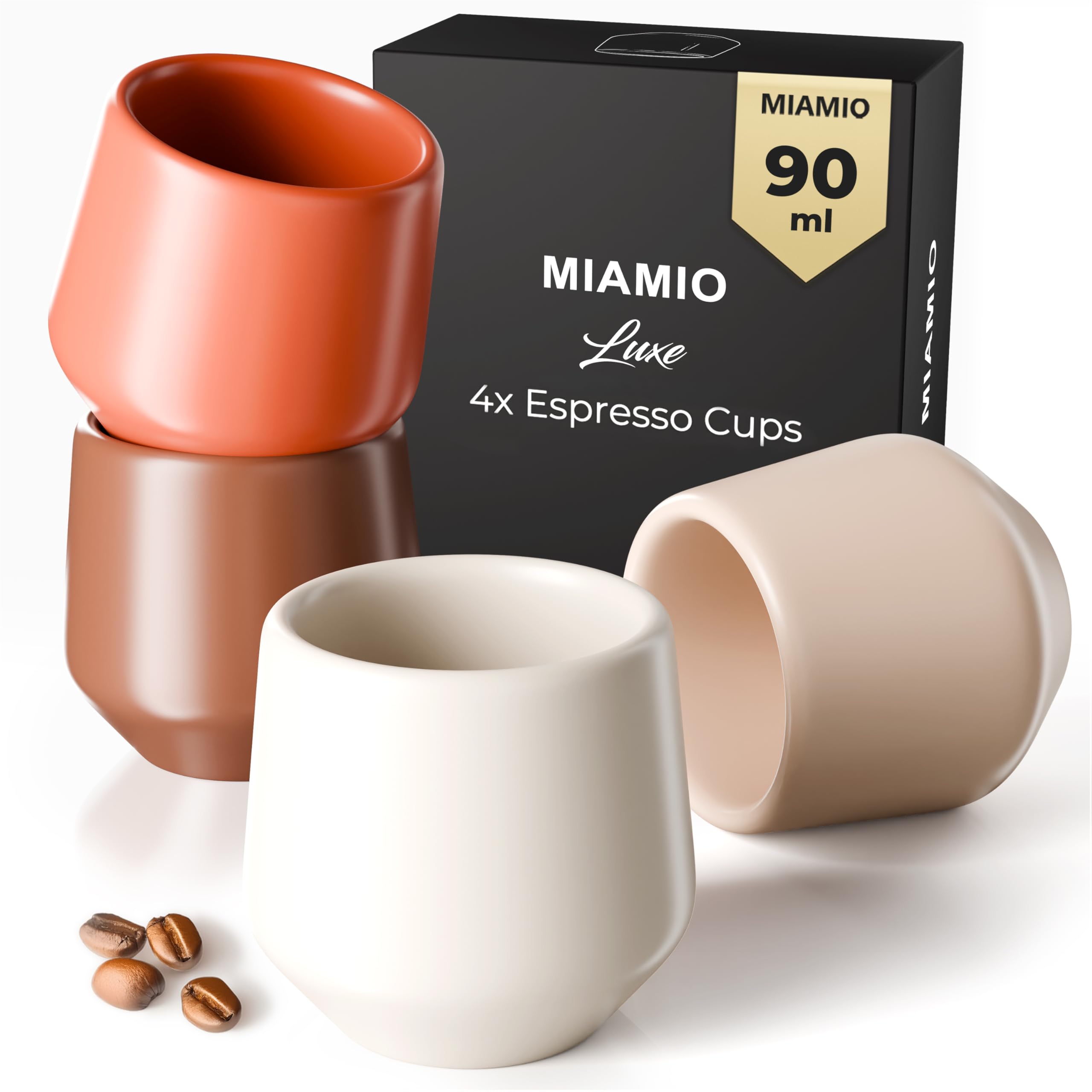 MIAMIO - Espresso Kopjes Set van 4 (90 ml) / Espresso Kopje, Keramische Espresso Kopjes, Handvatloos Mok, Japanse Theekopjes - Luxe Collectie (Classic Pastel
