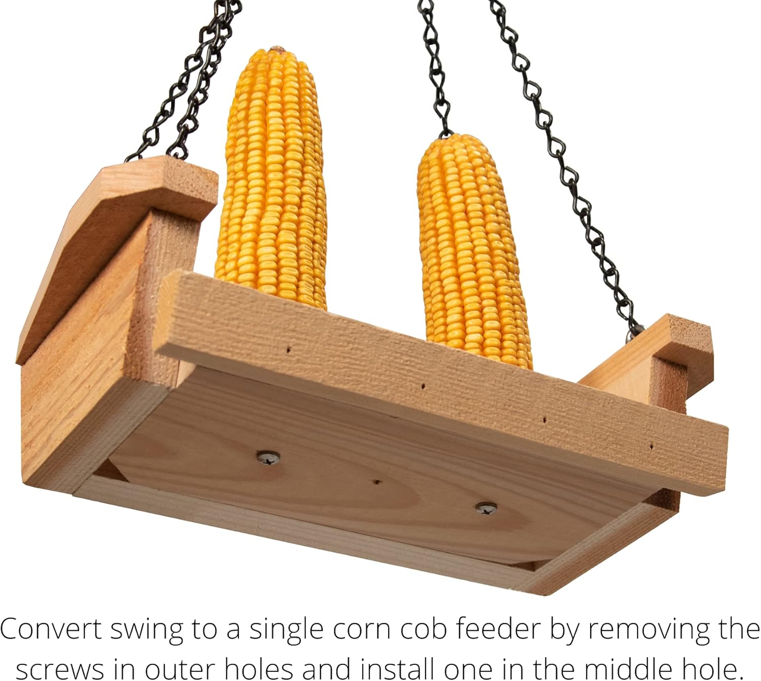 JCs Wildlife Cedar Squirrel Swing Corn Cob Feeder - Holds 2 Ears of Corn - Squirrel Feeder, Squirrel Corn Feeder Chair - Cute Swing Feeder for Squirrels - Fill with Corn and Hang