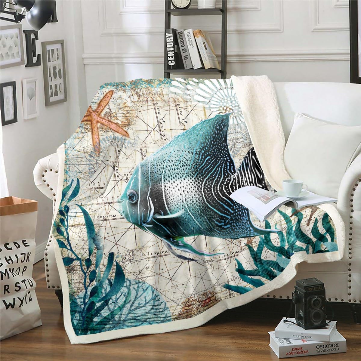 Erosebridal Fish Sherpa Throw Blanket - Colorful Fishing Theme, 50x60 Inches, Double-Sided Plush - View #9