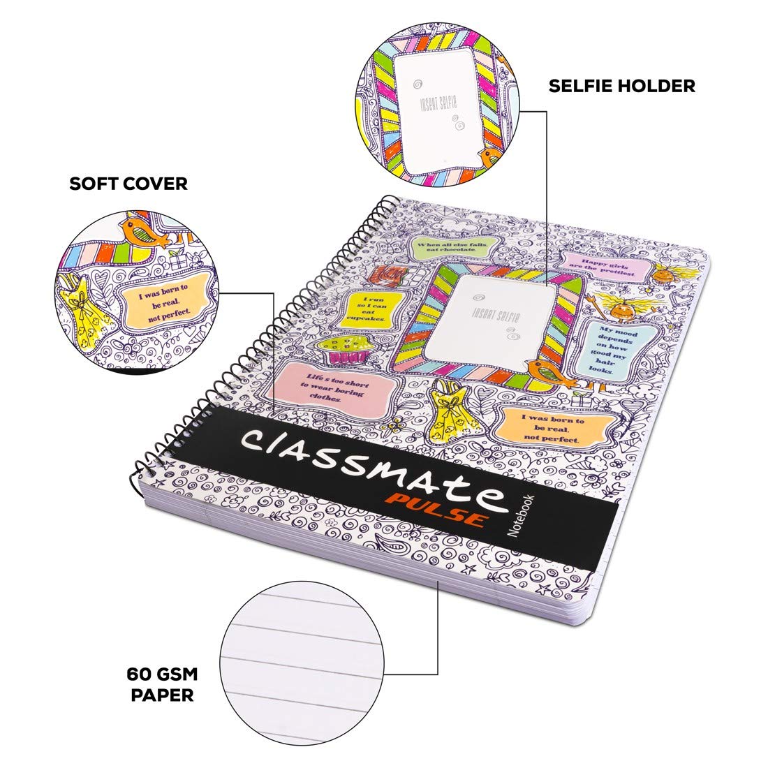 Classmate 2100136 Soft Cover 1 Subject Spiral Binding Selfie Notebook, Single Line, 180 Pages - Image 5 thumbnail
