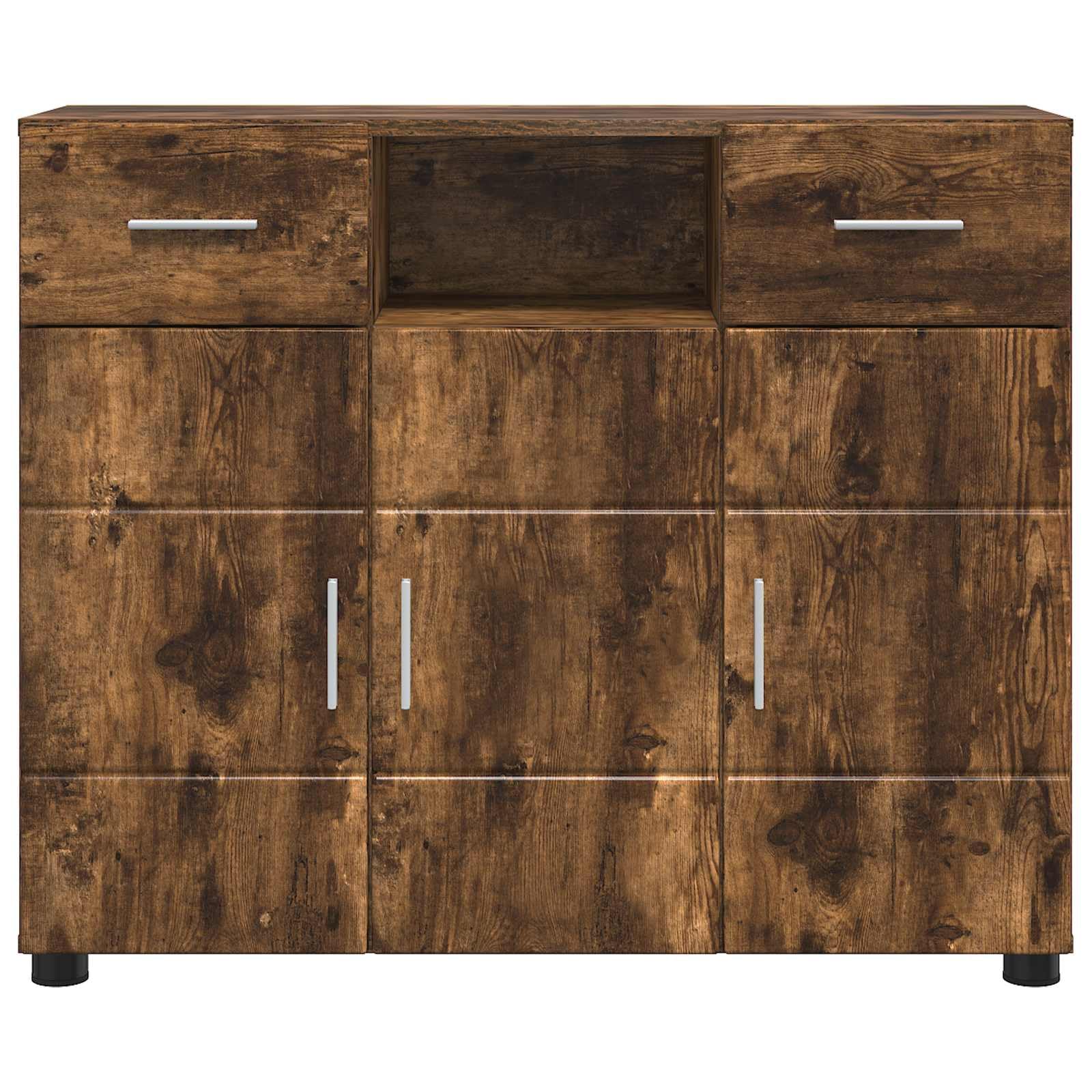 Armadio in legno di rovere affumicato con 3 ante, 2 cassetti, 3 ripiani, opaco, rettangolare, ideale per soggiorno, casa, ufficio, set di mobili moderni