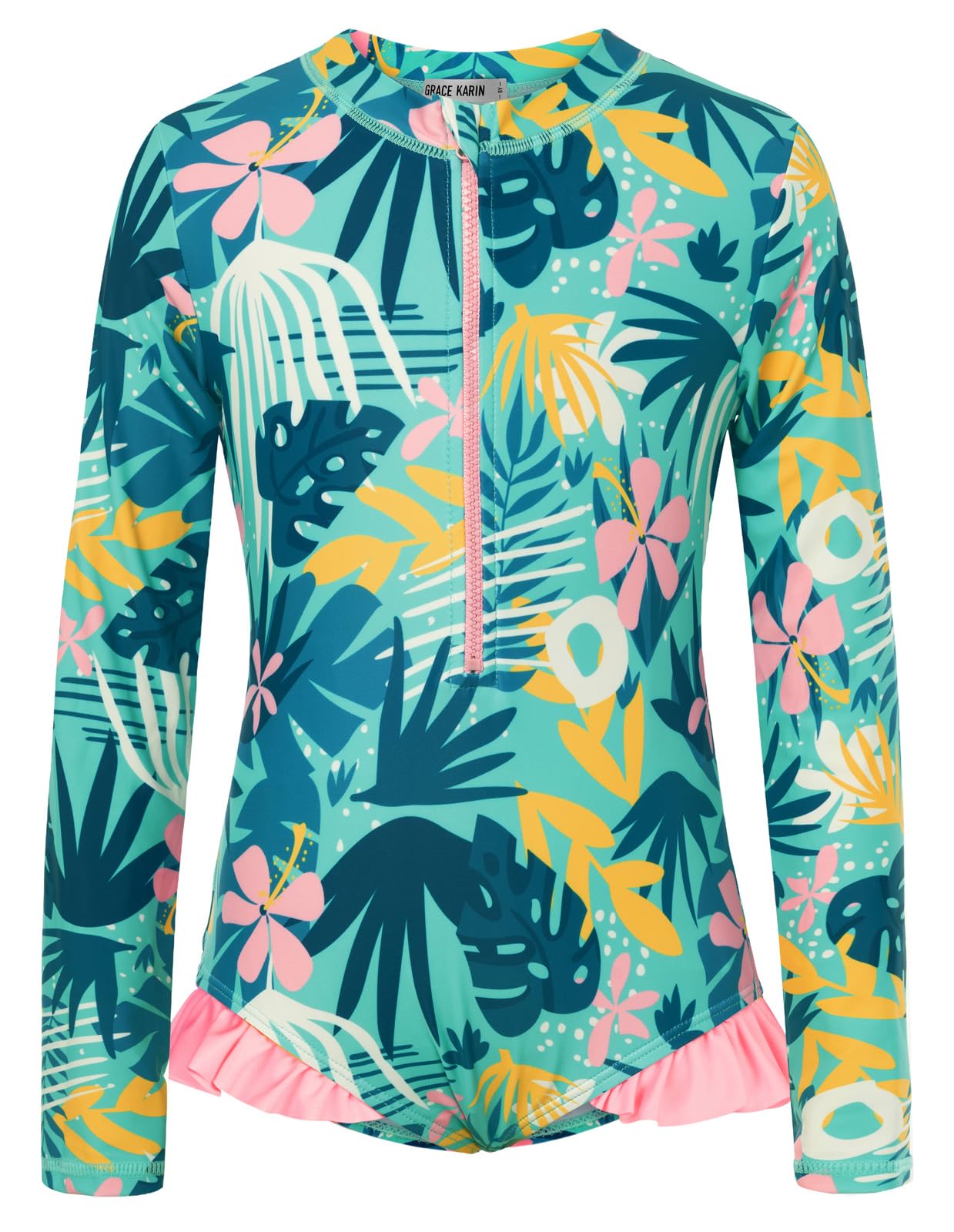 GRACE KARIN Girls One Piece Swimsuits Long Sleeve Bathing Suits Swimwear 5-14Y