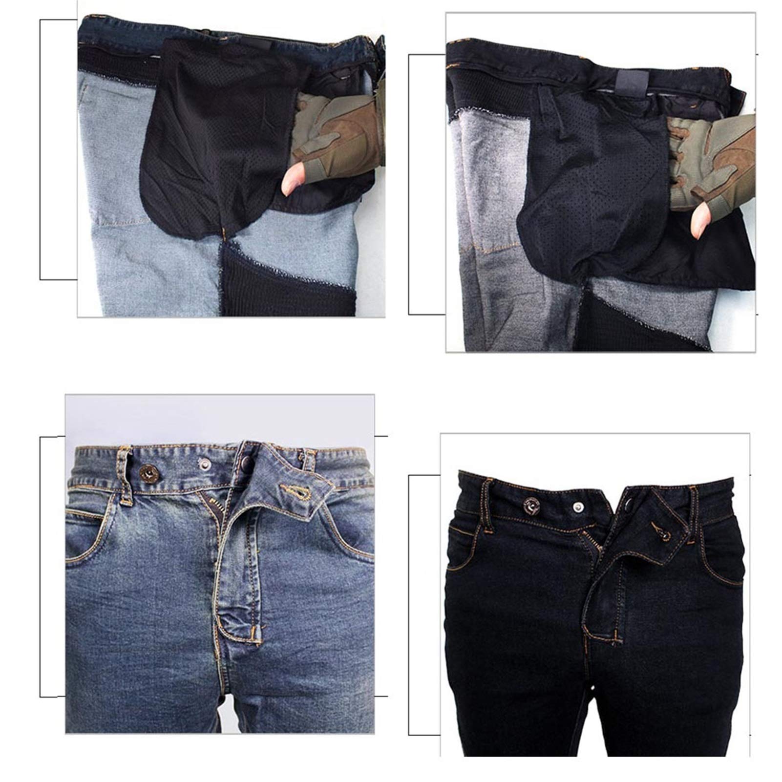 Dżinsy ze zdejmowaną podkładką ochronną, klasyczne dżinsy motocyklowe, elastyczny denim do prania jest wygodny i oddychający, w zestawie 4 podkładki, odpowiednie do motocykla na zewnątrz, jeansy do jazdy na rowerze