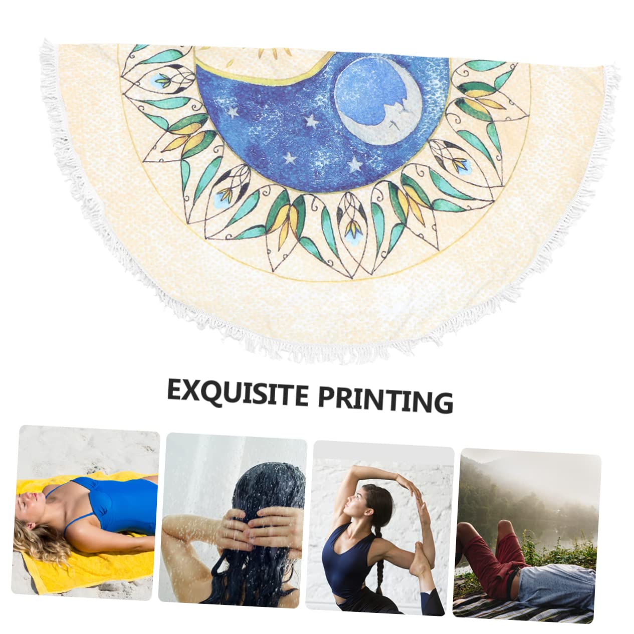 Serviettes de Plage Rondes Imprimées Motif Tai Ji, Fibres Fines, Jaune | Fouta Plage, Draps de Bain, Essuie de Plage, Serviettes de Toilette, Drap de Plage, Camping