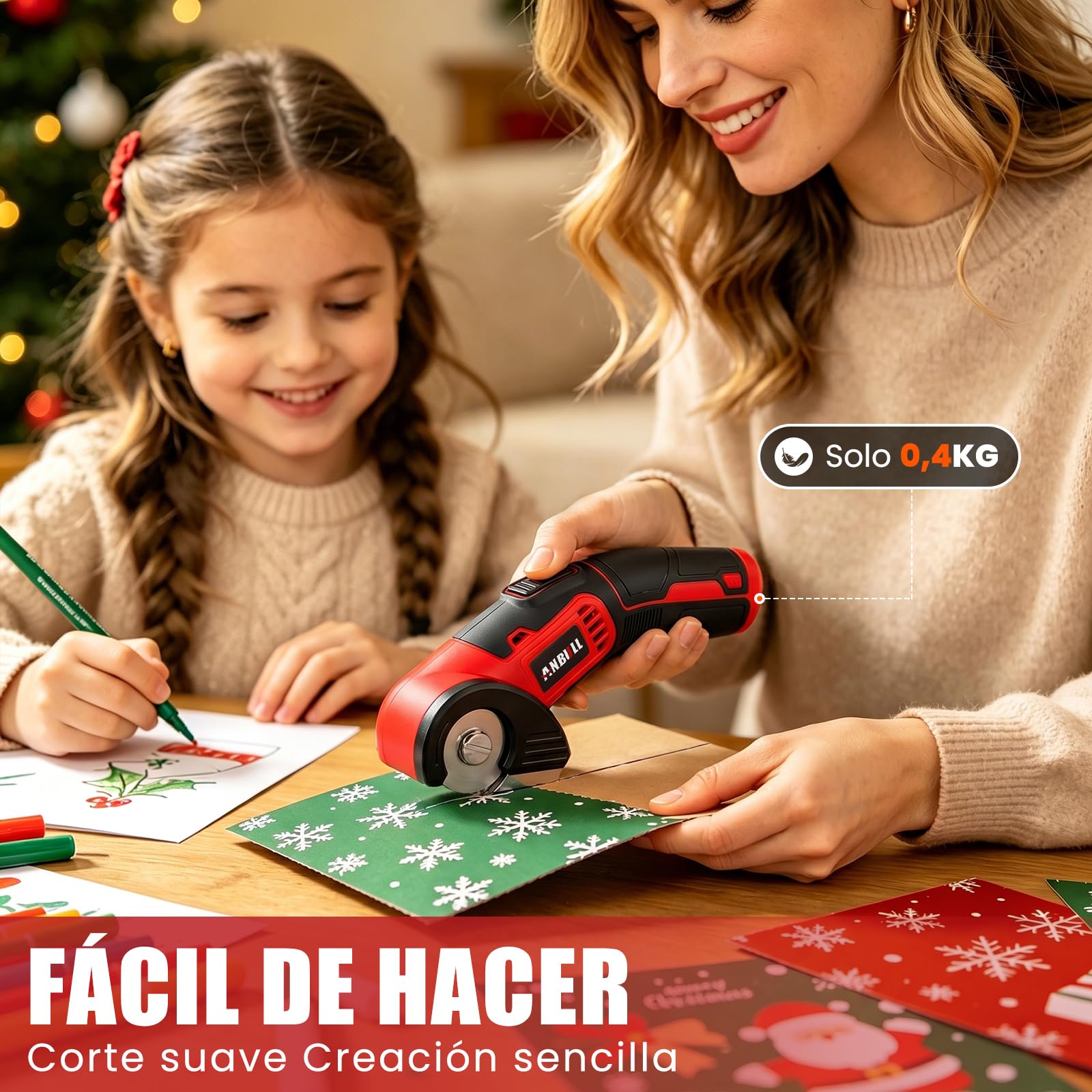 Anbull Tijeras Eléctricas Inalámbricas 4V, Tijeras Electricas Manualidades, para Tela y Costura, Cortadora Eléctrica, USB Recargable, Una Cuchilla, para Cuero, Cartón, Plástico, Ligera y Segura