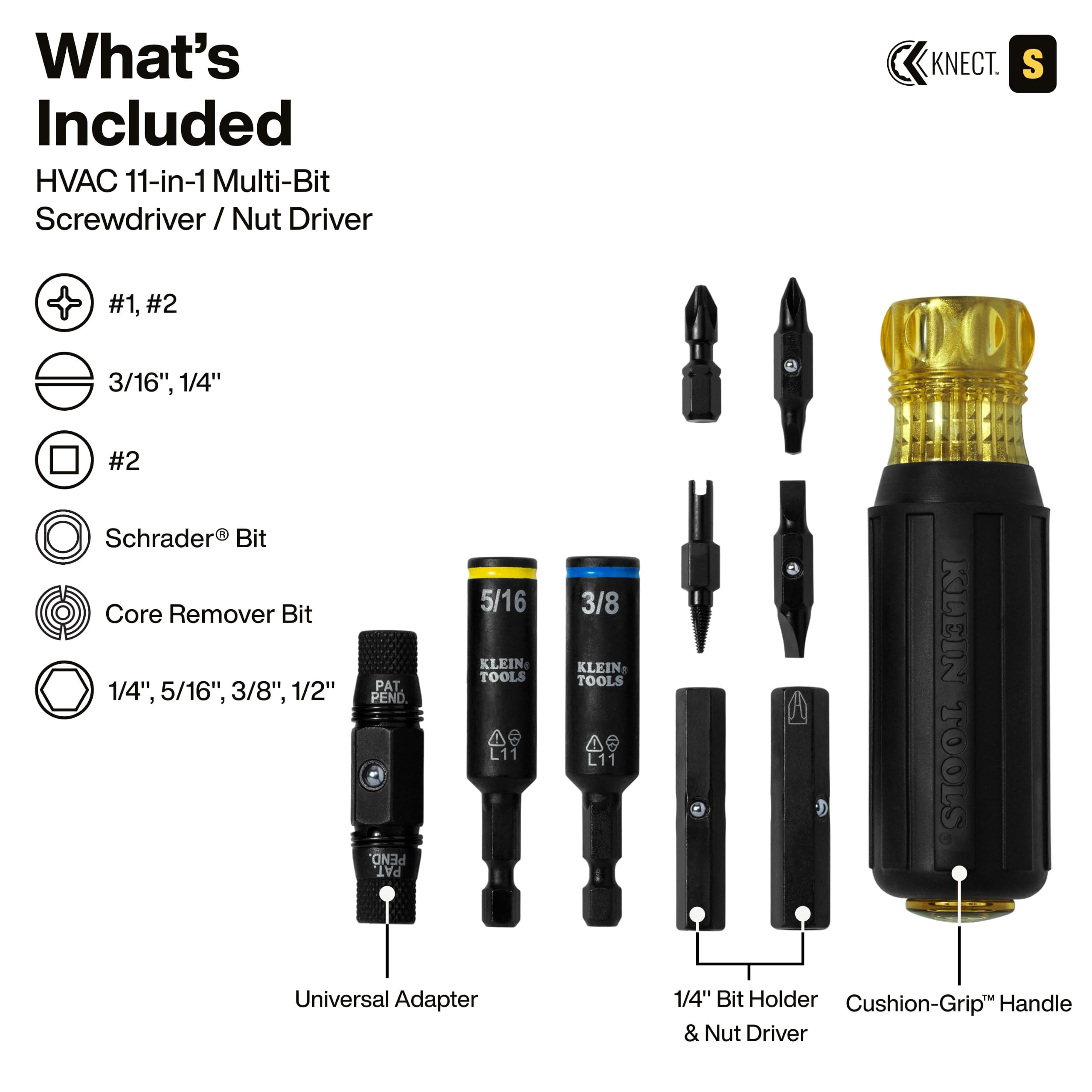Klein Tools 32527HD - Cacciavite KNECT 11 in 1 per CVC, multi-punta e resistente agli urti, con punte Phillips, piatto, quadrato e Schrader