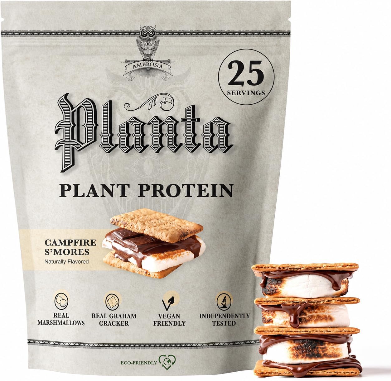 Ambrosia Plant Based Protein Powder 20g | Clean Vegan Pea Protein Powder | Dairy Free, Keto Friendly, No Added Sugar | 25 Servings | Campfire Smores