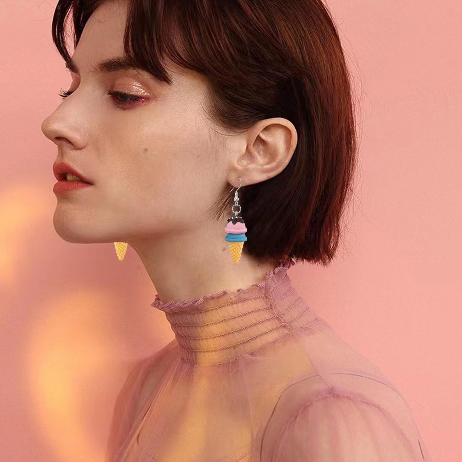 Cute Colorful Ice Cream Dessert Alloy Soft Ceramic Dangle Drop Earrings Sweet Ice Cream Egg Barrel Earrings for Women - Image 4