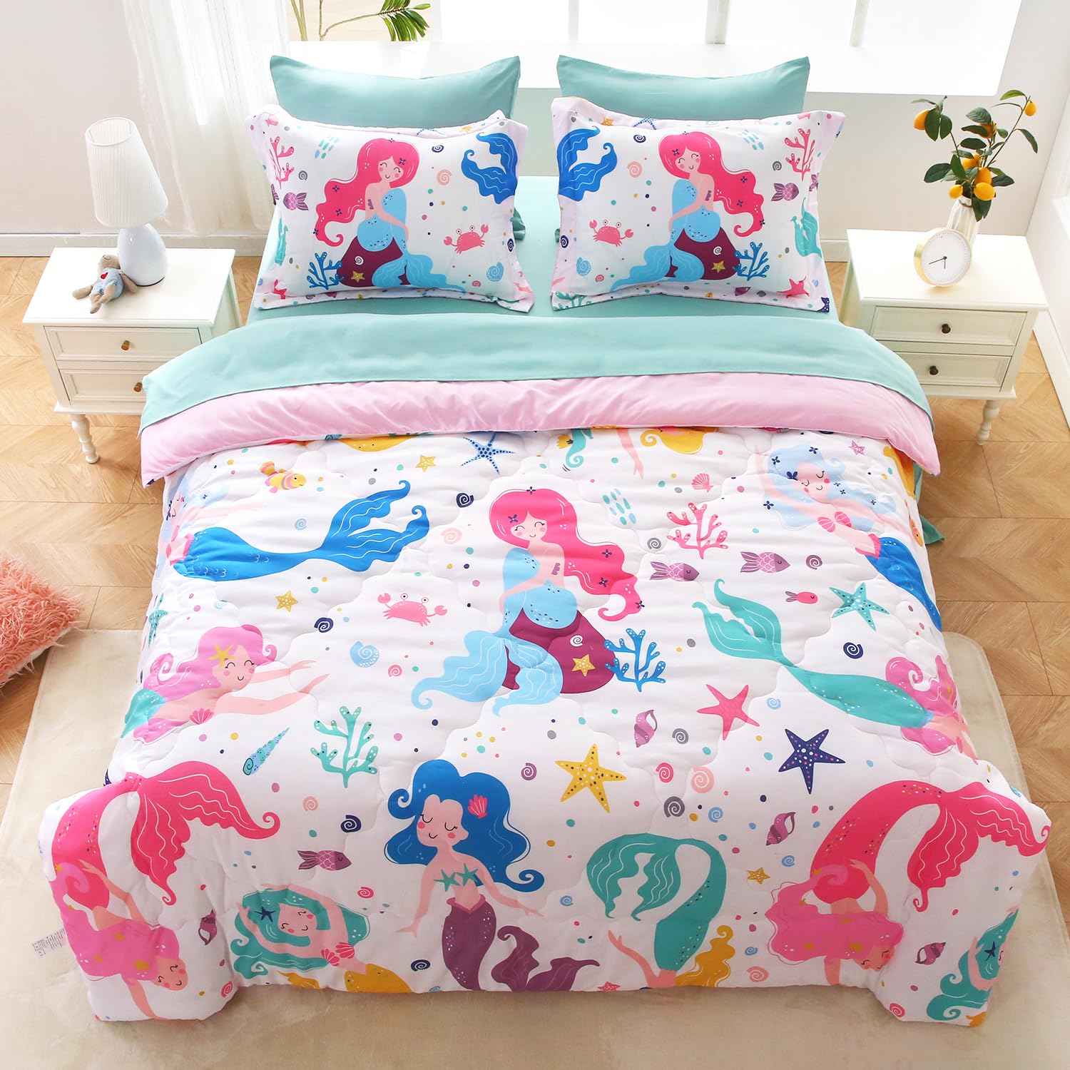 Parure de lit enfant motif sirène 3D avec draps et couette magique