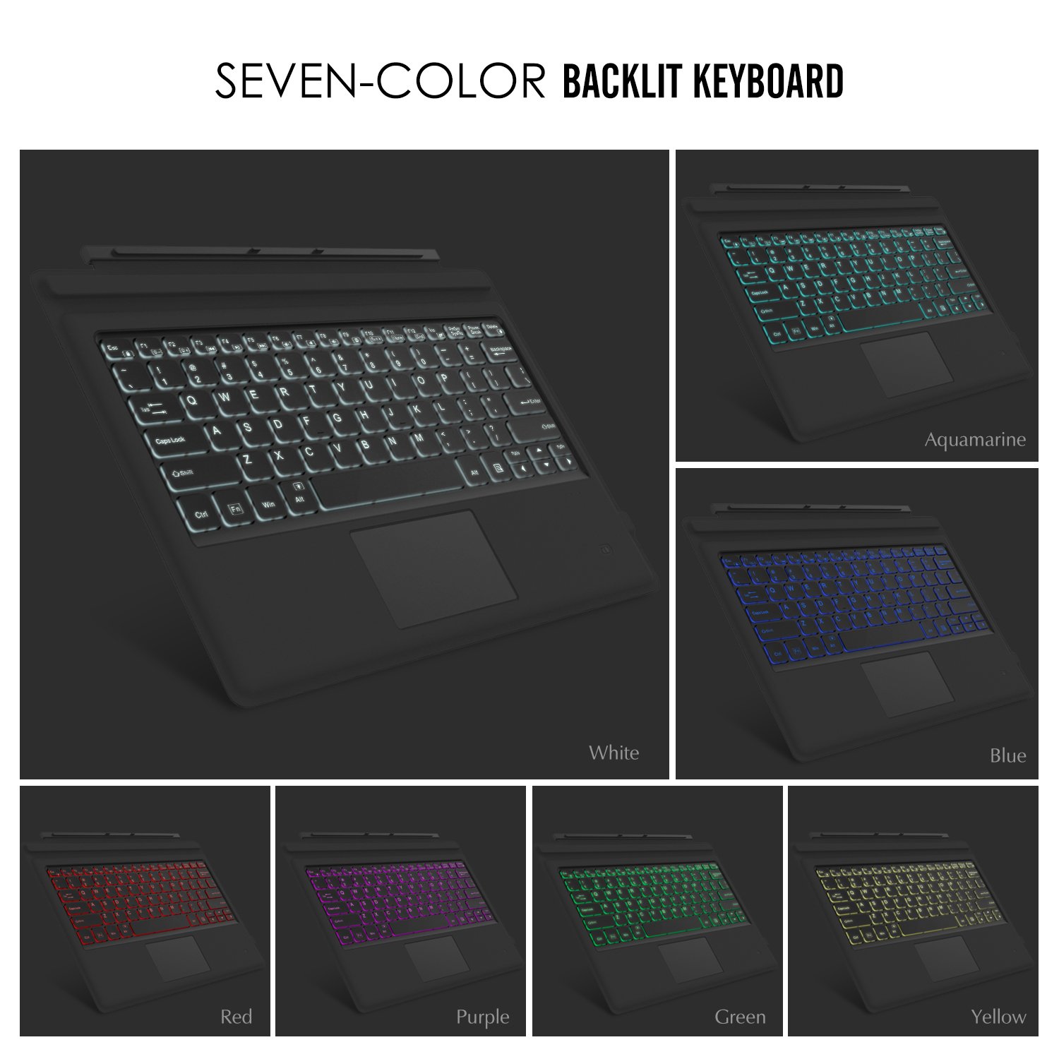 MoKo Type Cover Tastatur Kompatibel mit Microsoft Surface Pro 7 Plus/Pro 7/6/5/4/3, QWERTY Layout Bluetooth Tastatur mit 7 Farben LED Hintergrundbeleuchtung und Trackpad Eingebauter Akku, Grau