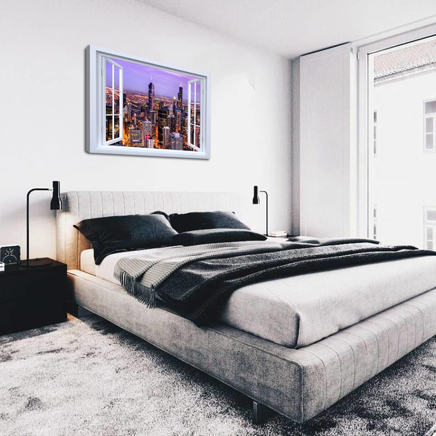 Amazon.co.jp: シカゴ壁アート 窓 超高層ビルの眺め 写真 キャンバス