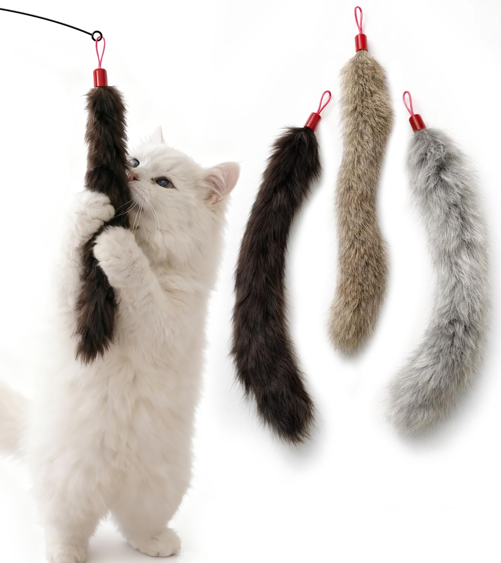 GHOSTCAT 猫じゃらし 竿付き 天然うさぎ毛 3色セット 猫おもちゃ 室内…