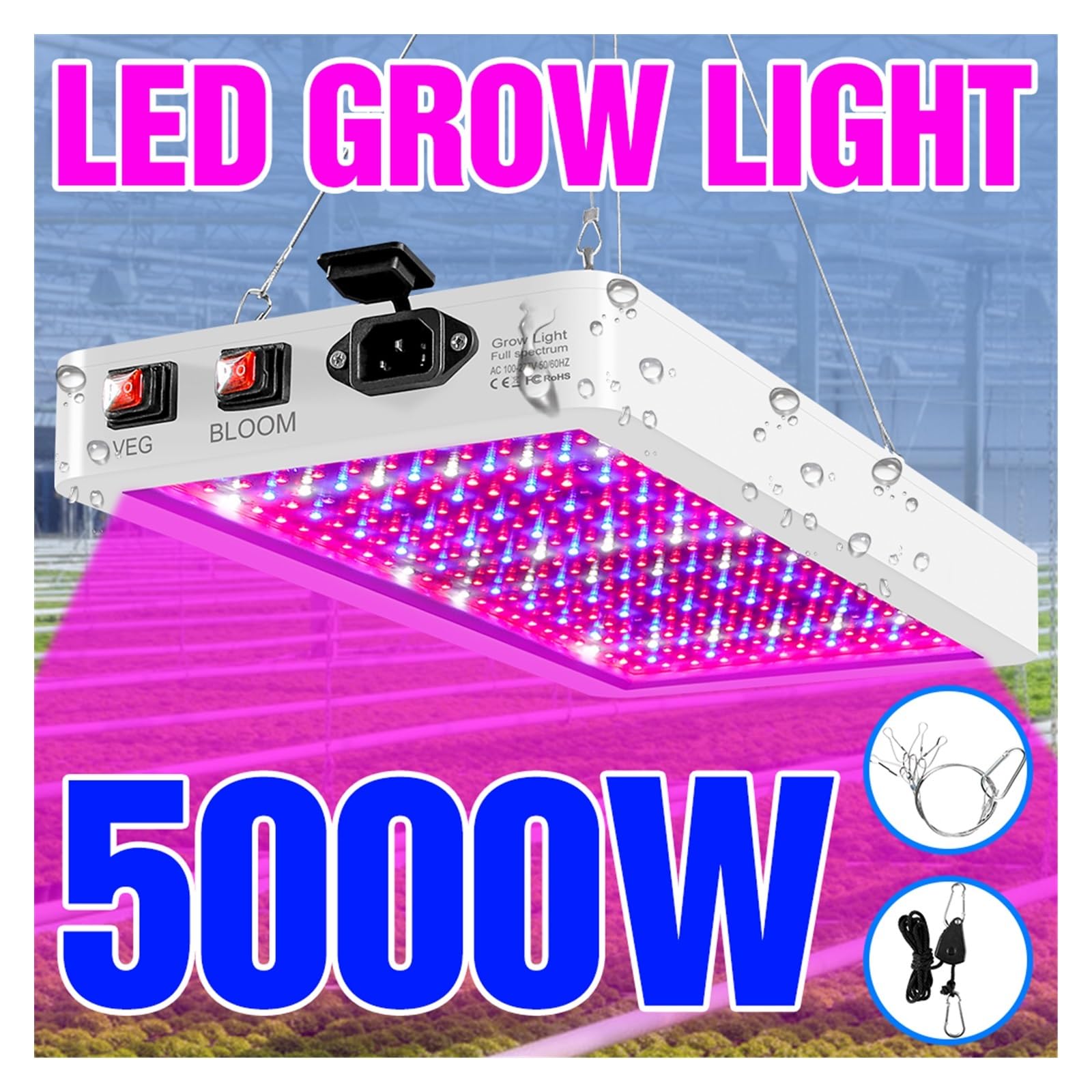 Lampara para Plantas, Lámpara LED for plantas, luz for cultivo, iluminación interior, Lampara, Panel, espectro completo, invernadero, semillas de flores, bombilla for tienda(5000W 312leds)