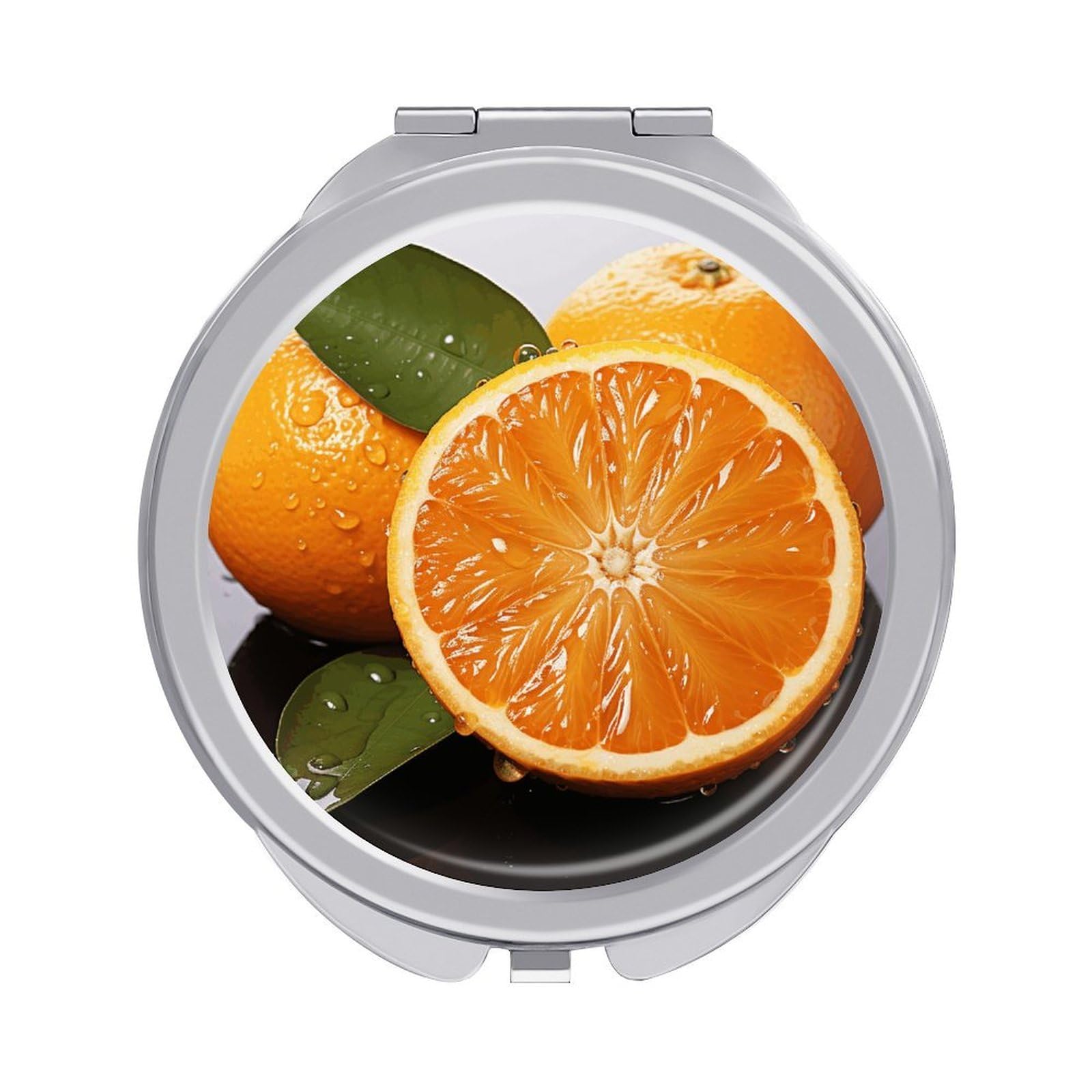 Fekiloot Style Orange Travel Makeup Mirror Handheld Compact Mirror Portable Pocket Mirror Double-Sided 1X/2X Magnifying For Handbag And Purses
