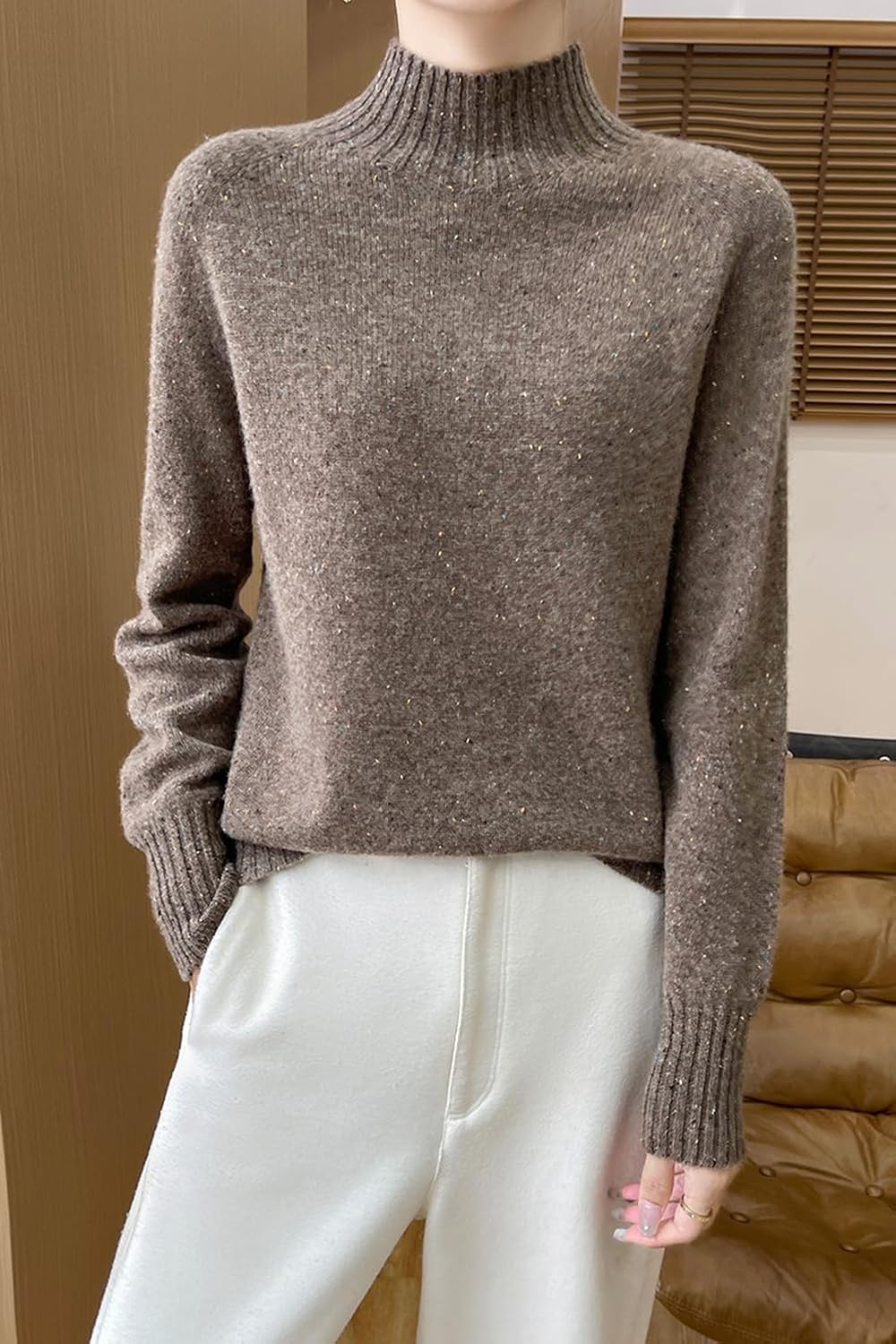 100% Merino Wool Sweaters Women's Female Fall Winter Knitted Long Sleeves High Neck Turtleneck Pullover Thick(WQ286)