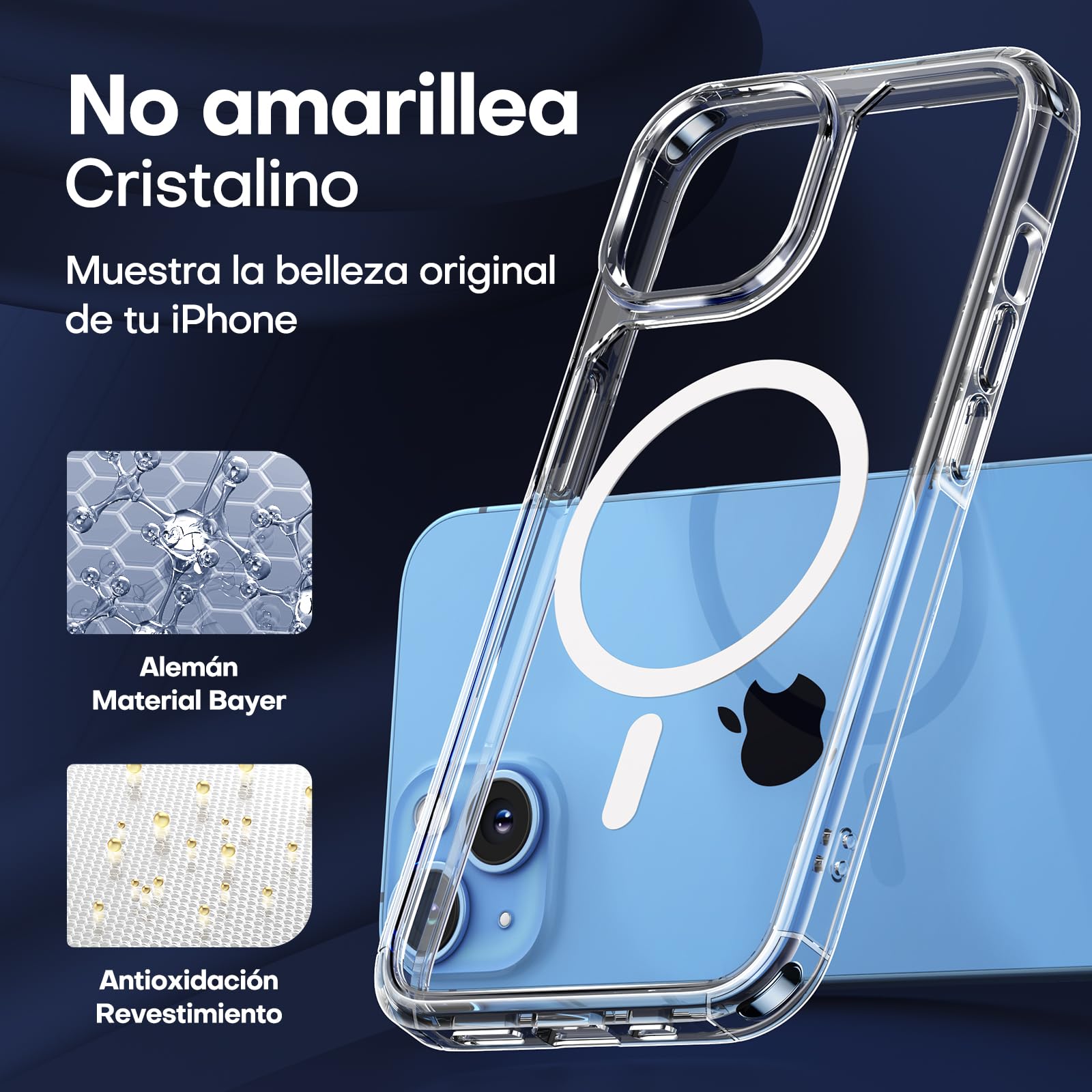 TAURI Funda para iPhone 13/iPhone 14, Compatible con MagSafe [No amarillea] con Vidrio Templado, Carcasa Nueva para iPhone 13/iPhone 14,Funda Ultra Fina antichoque - Transparente — view 6