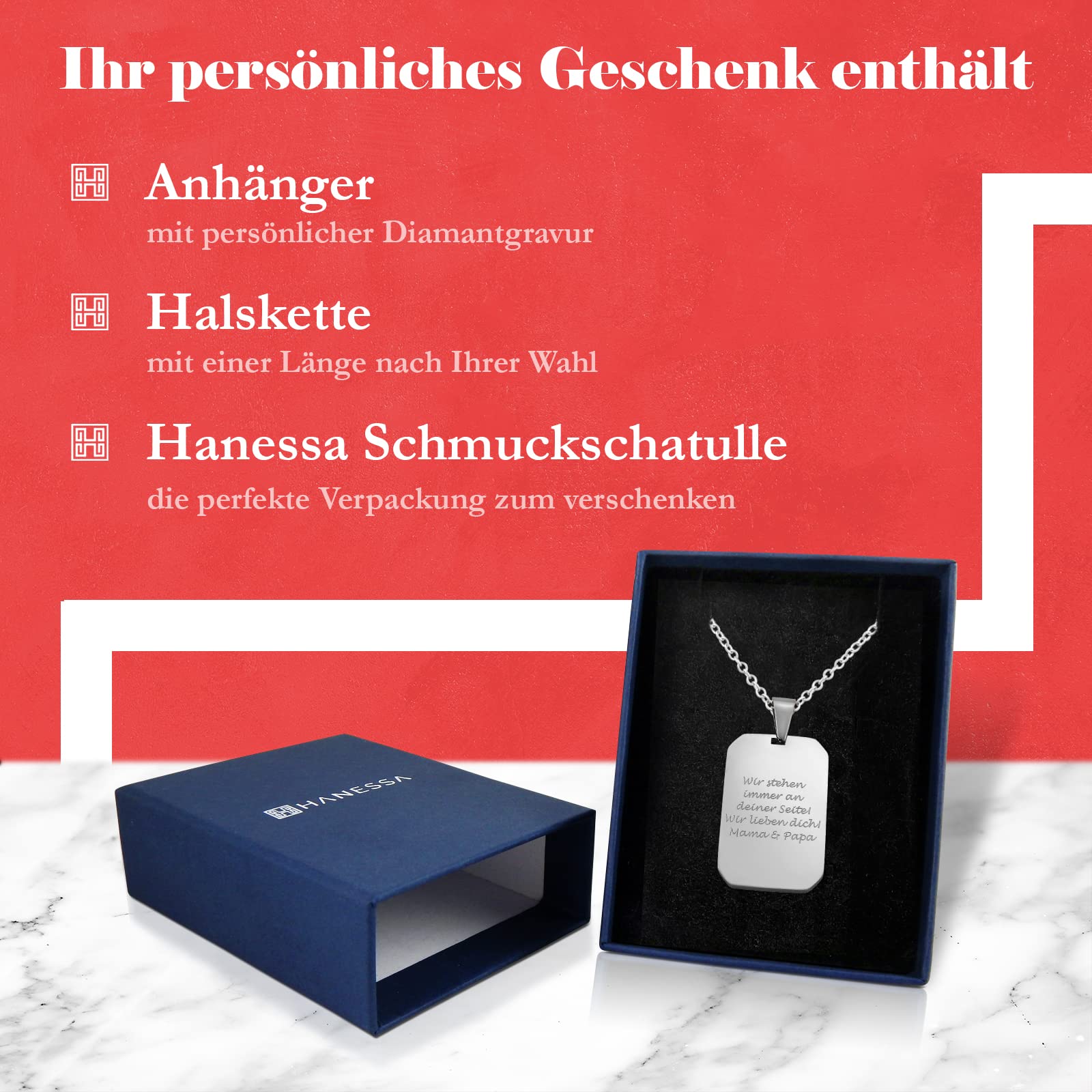 Personalisierte Dog Tag Kette mit Gravur - Hundemarke mit Gravur Edelstahl 50 cm - Personalisierte Kette mit Namen Herren - Erkennungsmarke Männer Halskette Dog Tag