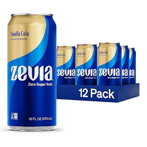 Zevia Zero Sugar Soda, Vanilla Cola, 16 oz Cans (12-Pack) – Naturally Sweetened, Non-GMO Project Verified, Gluten-Free, Vegan - Vanilla Cola - 16 Fl Oz (Pack of 12)