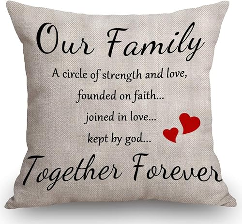 SSOIU Nuestra familia es un círculo de fuerza y amor. Fundada en la fe, unida en el amor, mantenida por Dios, funda de almohada cuadrada de lino y