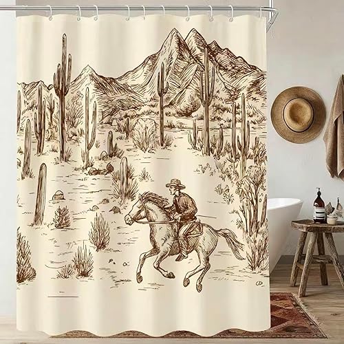 Miniatura 7 de Cortina de ducha con diseño de cactus occidentales, cortina de ducha para baño, estilo campestre americano, salvaje oeste, vaquero, equitación,