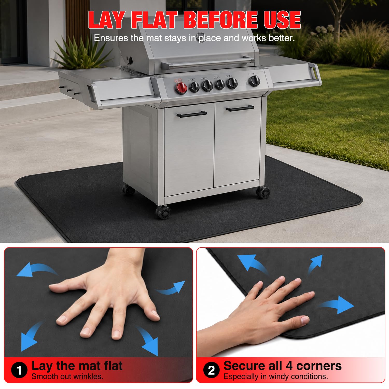 Yesker Tapis de Barbecue 122 x 76,2 cm pour Barbecue extérieur, Patio et