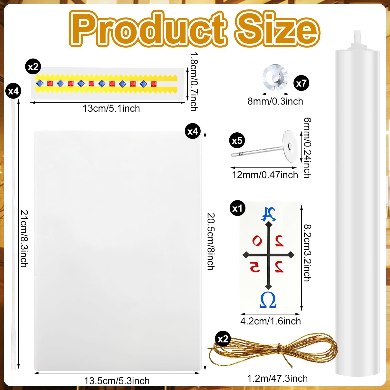 Conelist 4 Set of Easter Candle Craft, DIY Paschal Candle Kit Include Candles, Cotton Wicks, Pre Printed Water Stickers, Gold Wire Strands, Flat Pins, White Crystal Diamonds, Paschal Party Favor Kit