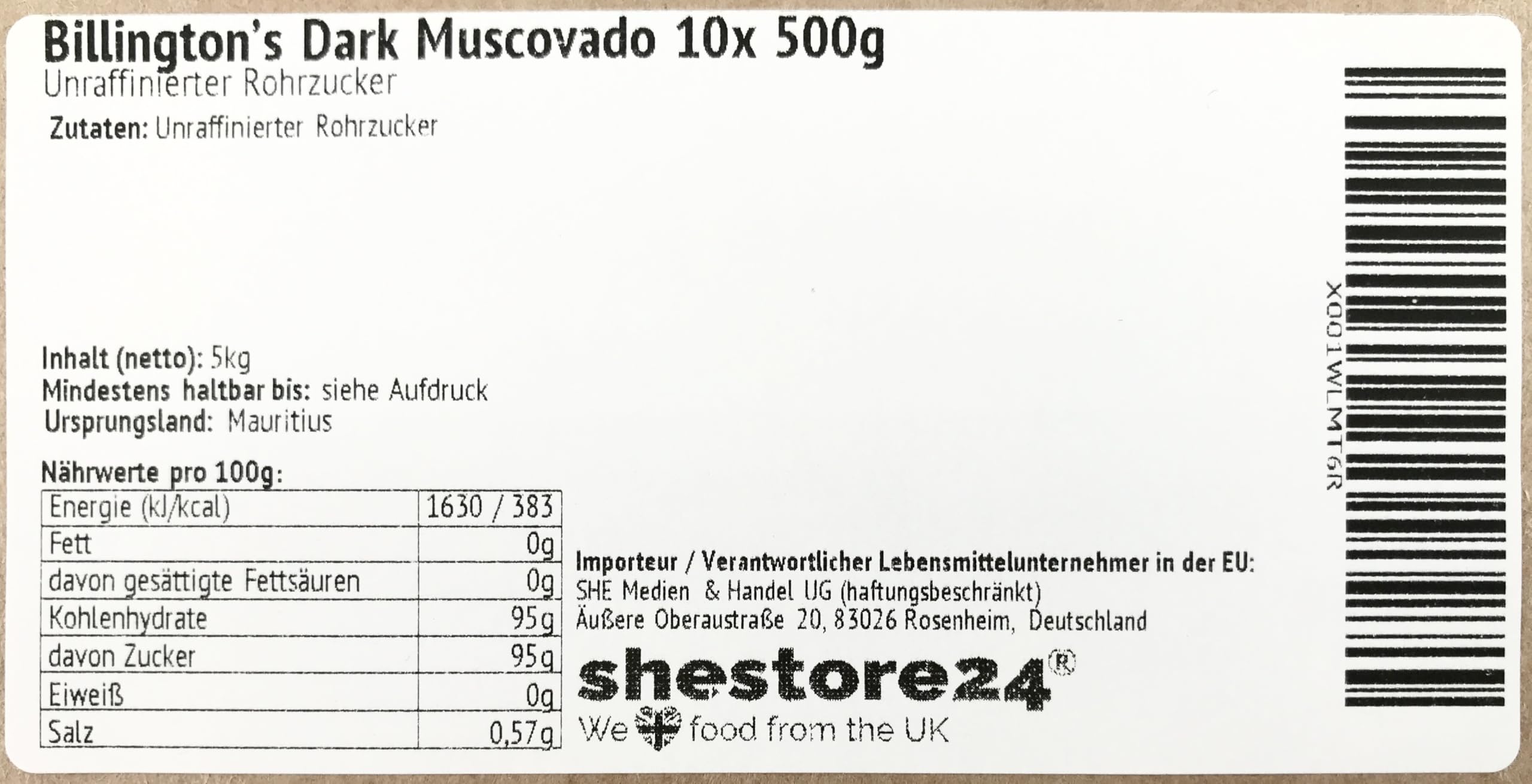 Billington’s Dark Muscovado unraffinierter dunkler Rohrzucker 10X 500G – importiert von Shestore24