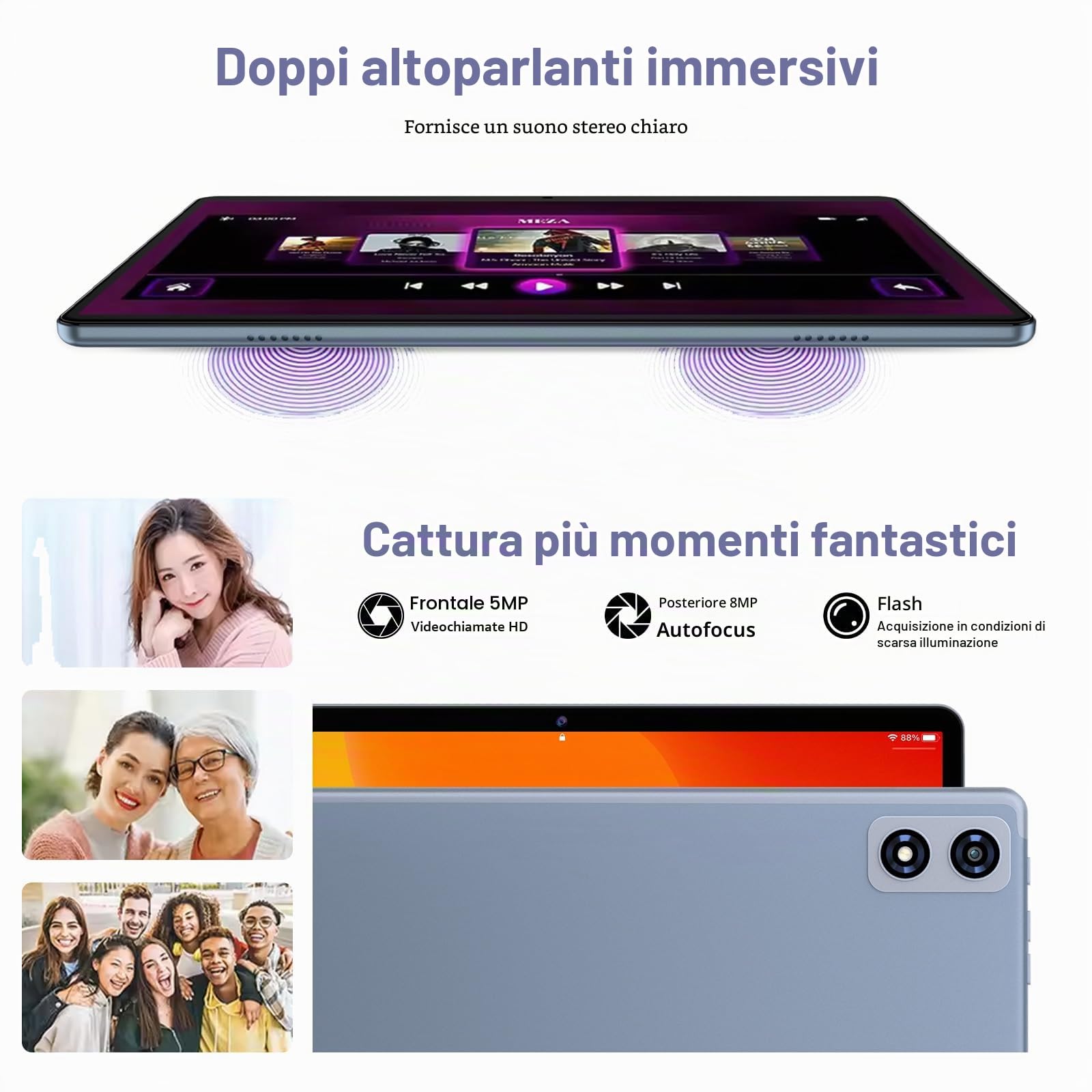 Tablet Android 10 pollici, 22 GB RAM + 128 GB ROM, Widevine L1, grigio