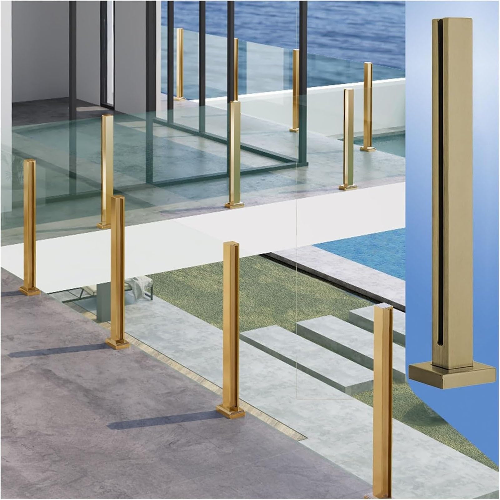 Poteau de garde-corps en verre solide pour sécuriser les balustrades
