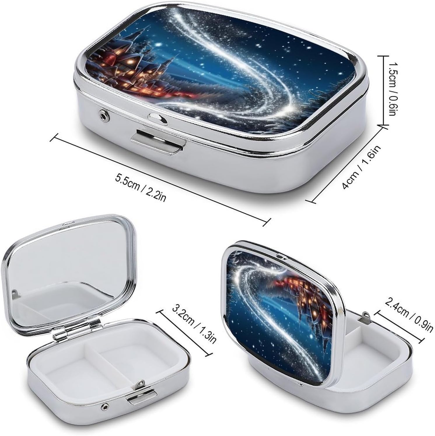 Christmas Square Pill Box with 2 Compartment & Mirror image 2