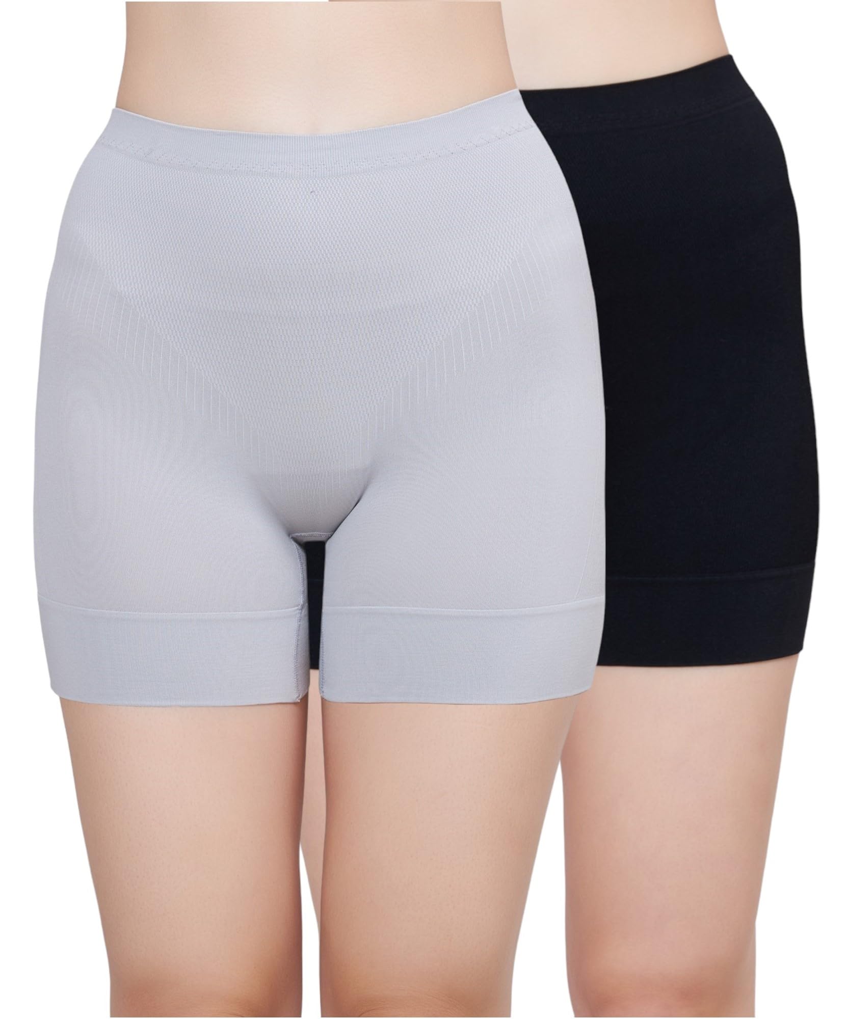 plumbury Seamless High Waist Tummy Control Shapewear Boyshort Panty, Size M -XXL, Grey/Black (Pack of 2)-picture-13