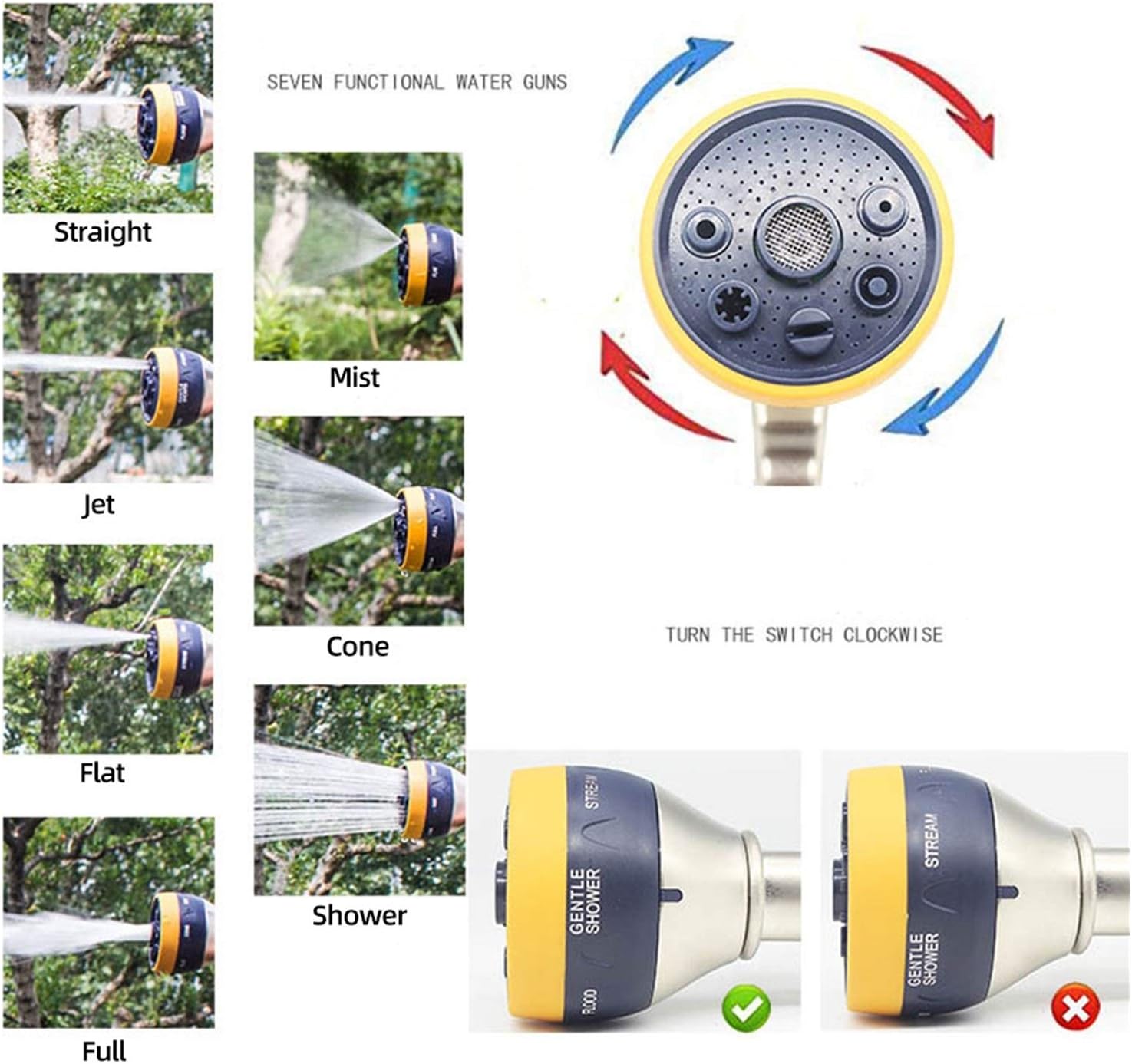 Gardening Watering System Tools Garden Water Gun Car Wash Water Spray Water Guns Water Hose Nozzle Water Gun High Pressure 7 Function Cleaning Yard