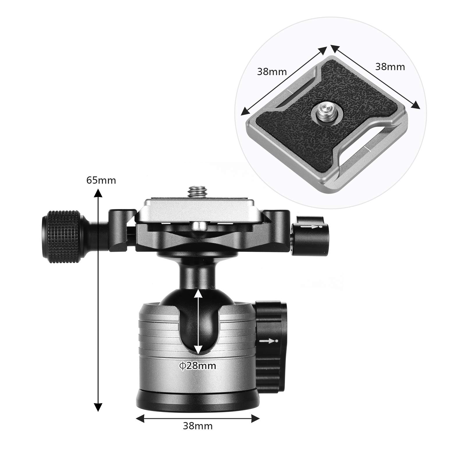 Podwójna panoramiczna głowica kulowa, stop aluminium CNC, niski środek ciężkości, konstrukcja z pojedynczym wycięciem U, płytka szybkiego uwalniania do aparatów DSLR i ILDC, statyw i monopod
