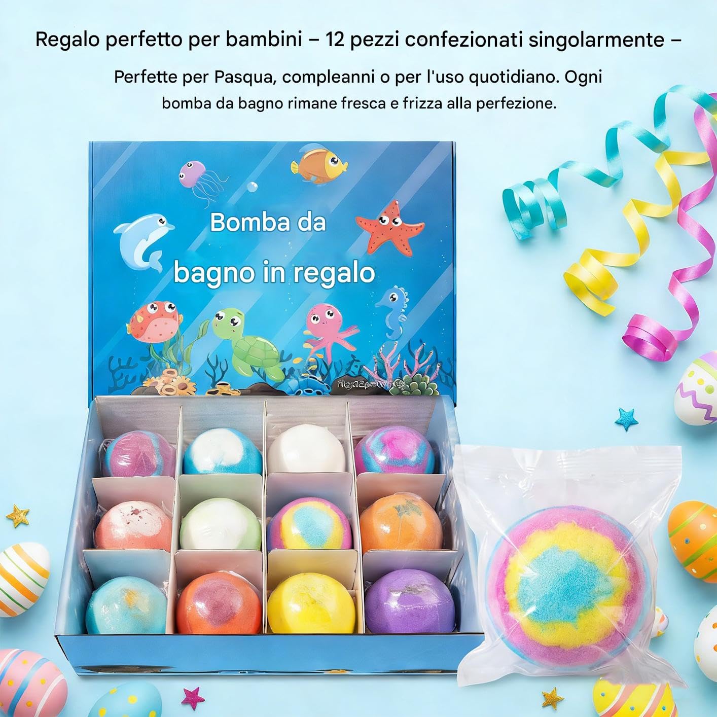 Bath Ball Con Sorpresa,Bath Bomb Gift, Set Regalo Da 12 Bombe Da Bagno, Idee Regalo Per Pasqua, Bombe Da Bagno Schiumogene Naturali e Biologiche, Regali Per Donne